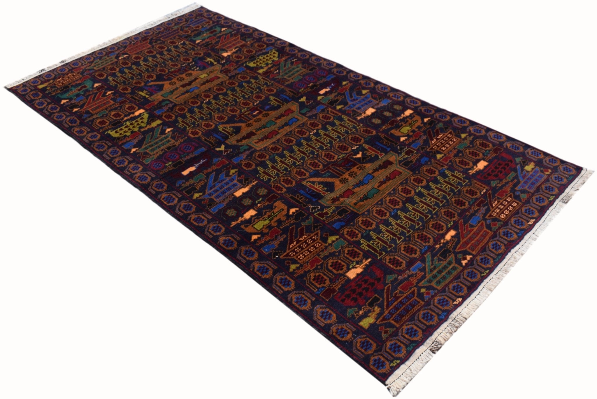 Handmade Afghan War Rug | 206 x 110 cm | 6'9" x 3'8" - Najaf Rugs & Textile