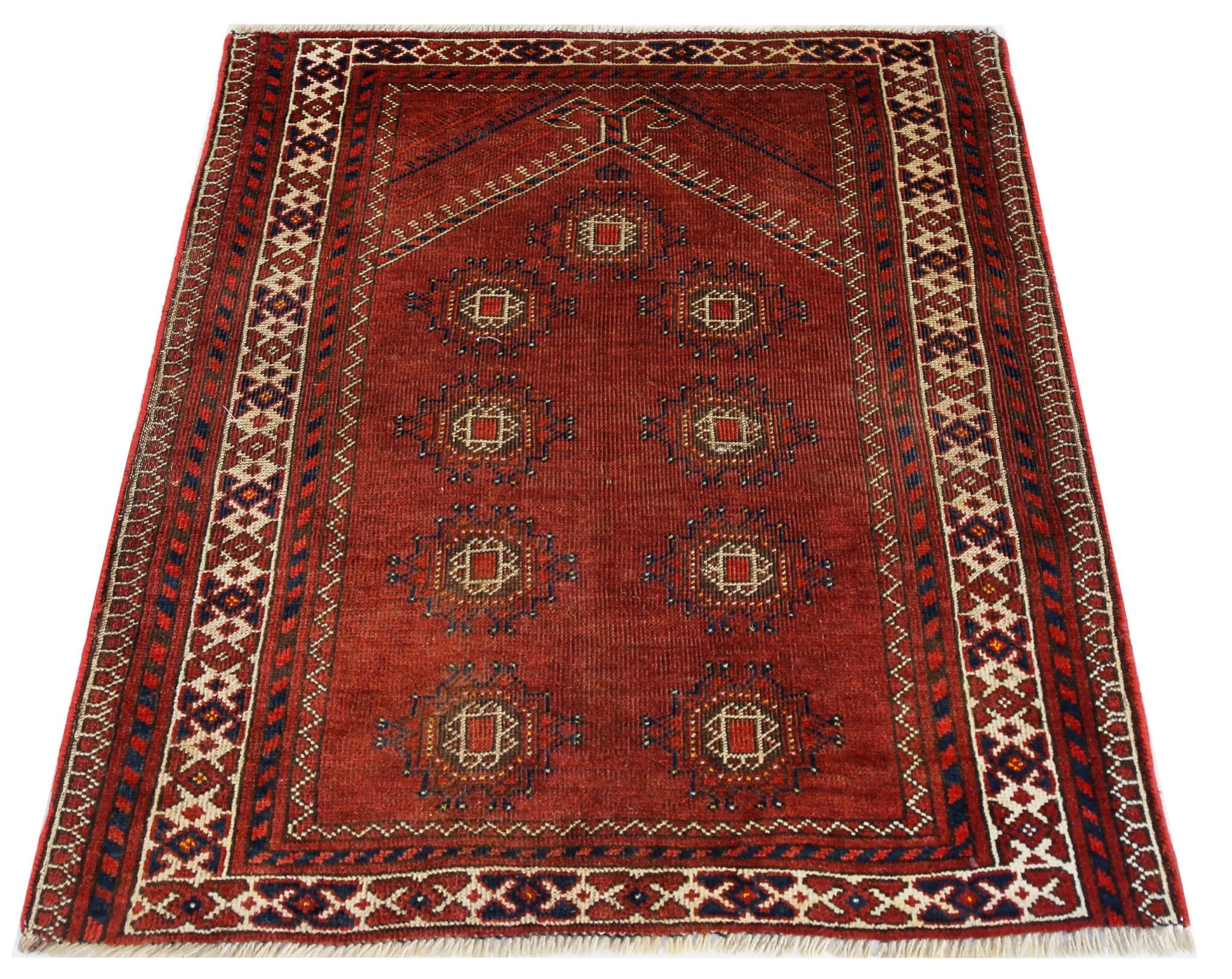 Handmade Antique Afghan Turkmen Prayer Rug | 100 x 85 cm | 3'3" x 2'9" - Najaf Rugs & Textile