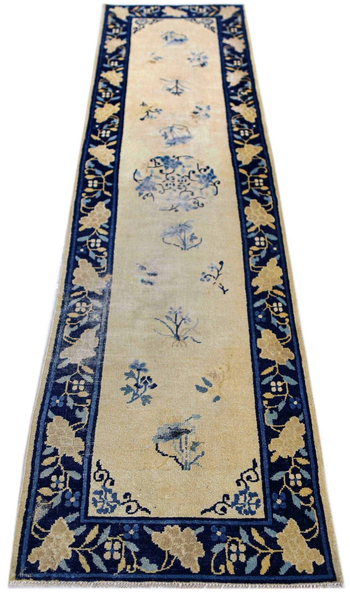 Handmade Antique Chinese Art Deco Hallway Runner | 264 x 73 cm | 8'8" x 2'5" - Najaf Rugs & Textile