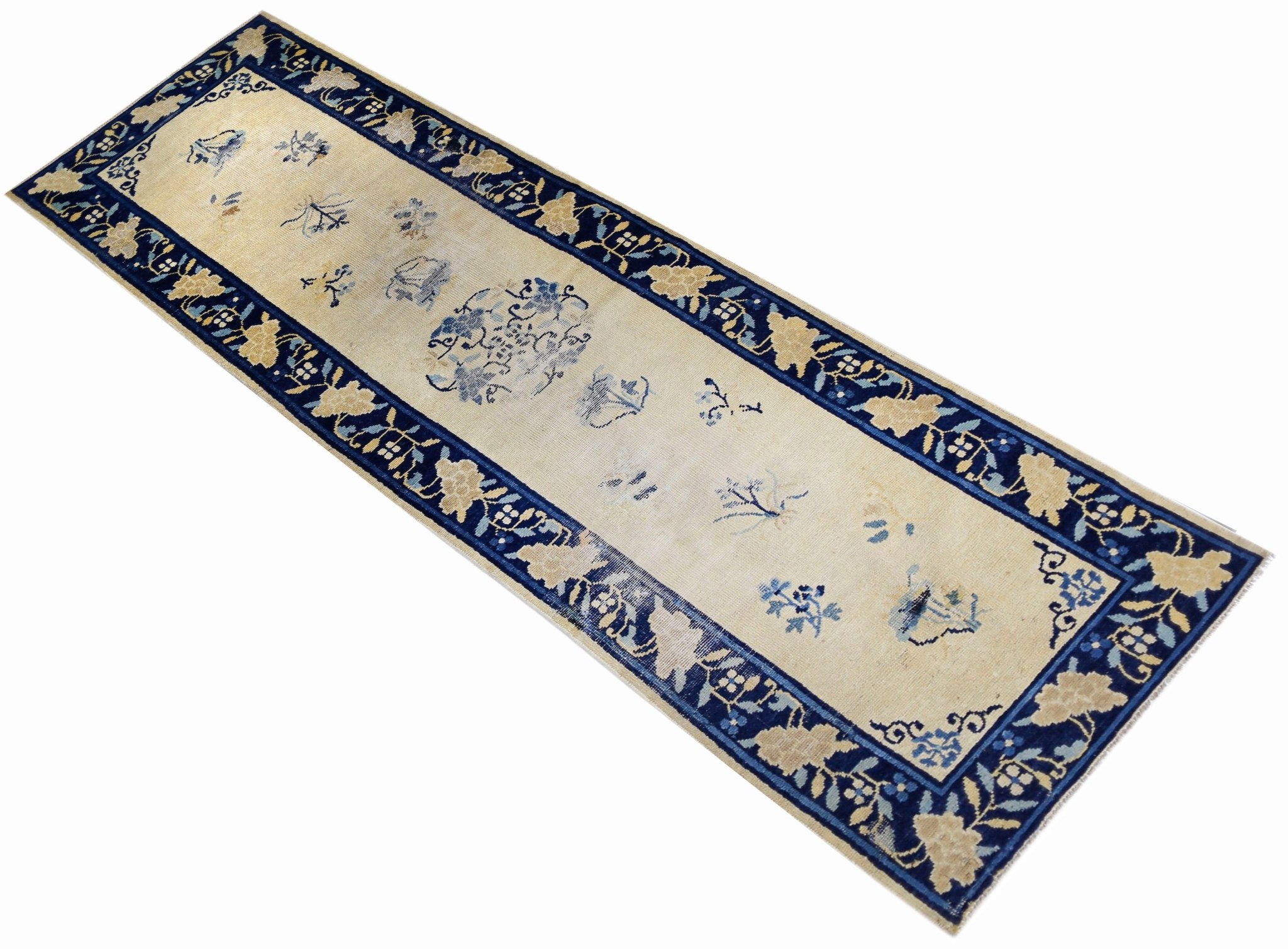 Handmade Antique Chinese Art Deco Hallway Runner | 264 x 73 cm | 8'8" x 2'5" - Najaf Rugs & Textile