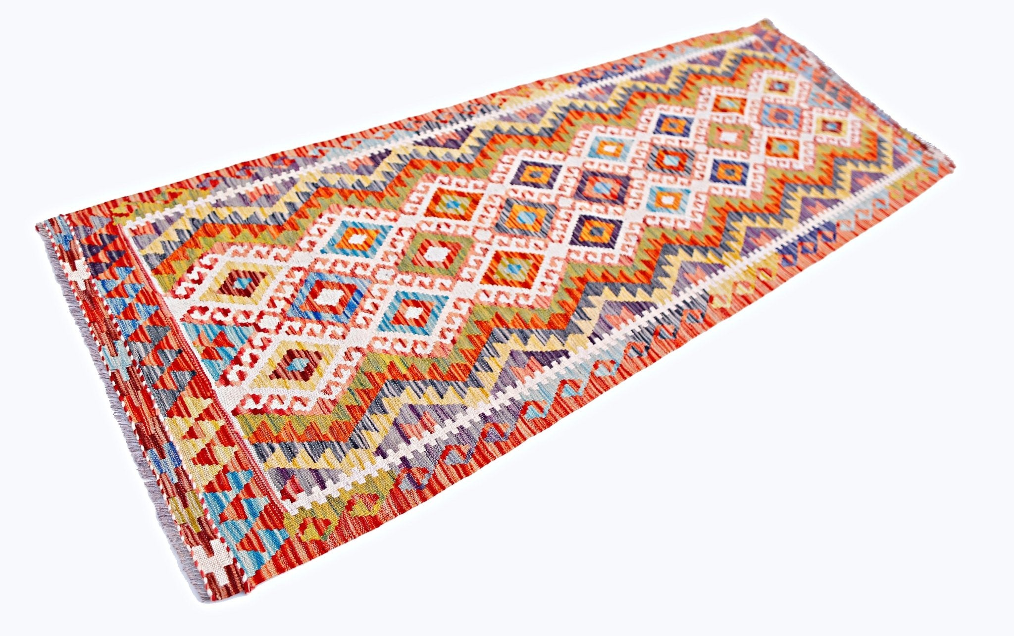 Handmade Maimana Killim Hallway Runner | 232 x 88 cm | 7'8" x 2'11" - Najaf Rugs & Textile