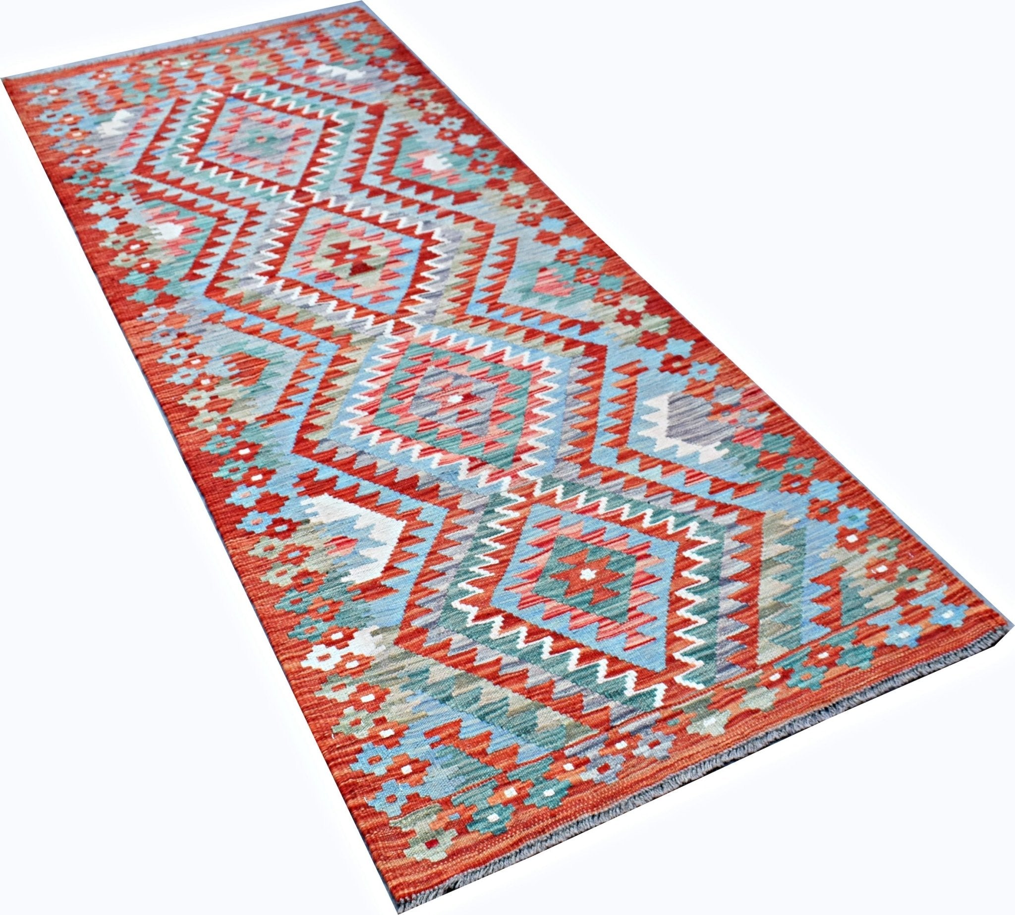 Handmade Maimana Killim Hallway Runner | 235 x 88 cm | 7'9" x 2'11" - Najaf Rugs & Textile