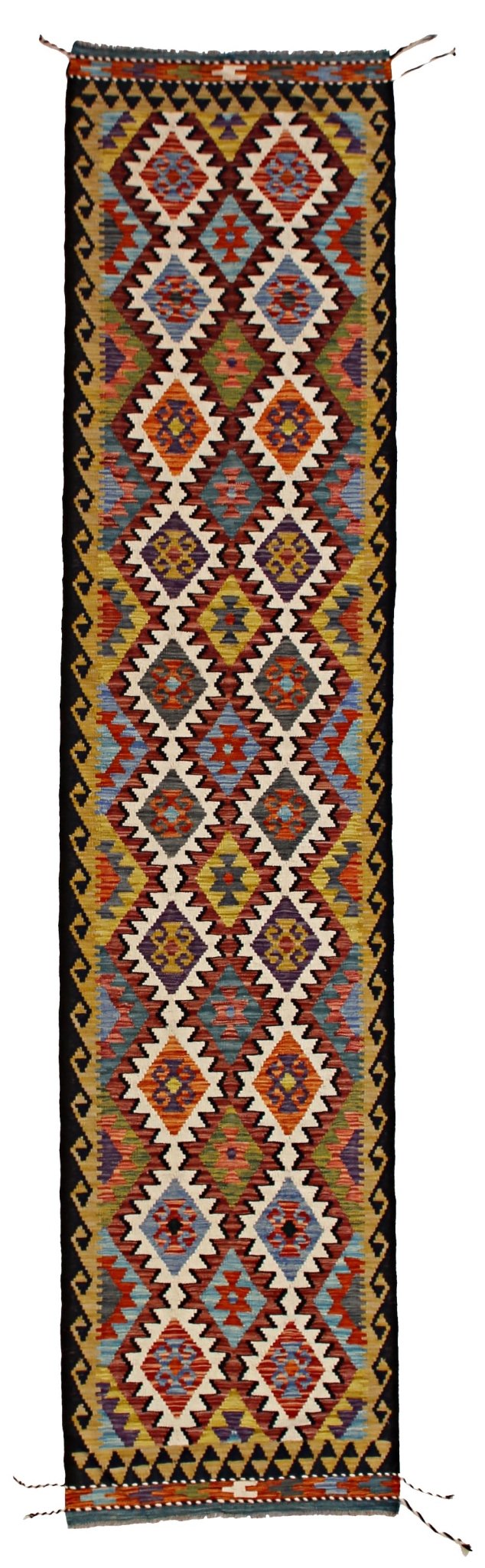 Handmade Maimana Killim Hallway Runner | 386 x 81 cm | 12'8" x 2'8" - Najaf Rugs & Textile