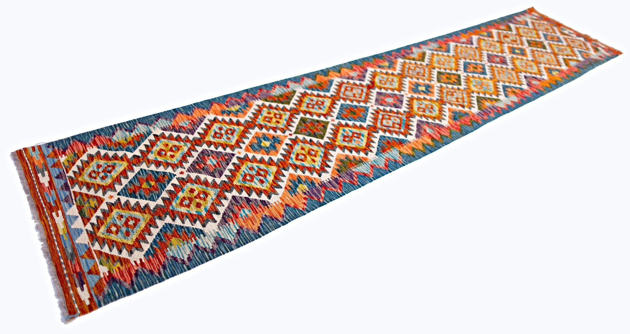 Handmade Maimana Killim Hallway Runner | 395 x 83 cm | 12'11" x 2'9" - Najaf Rugs & Textile