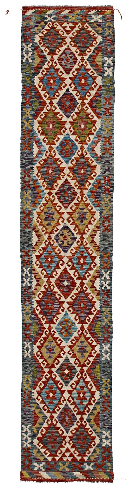 Handmade Maimana Killim Hallway Runner | 400 x 80 cm | 13'2" x 2'8" - Najaf Rugs & Textile