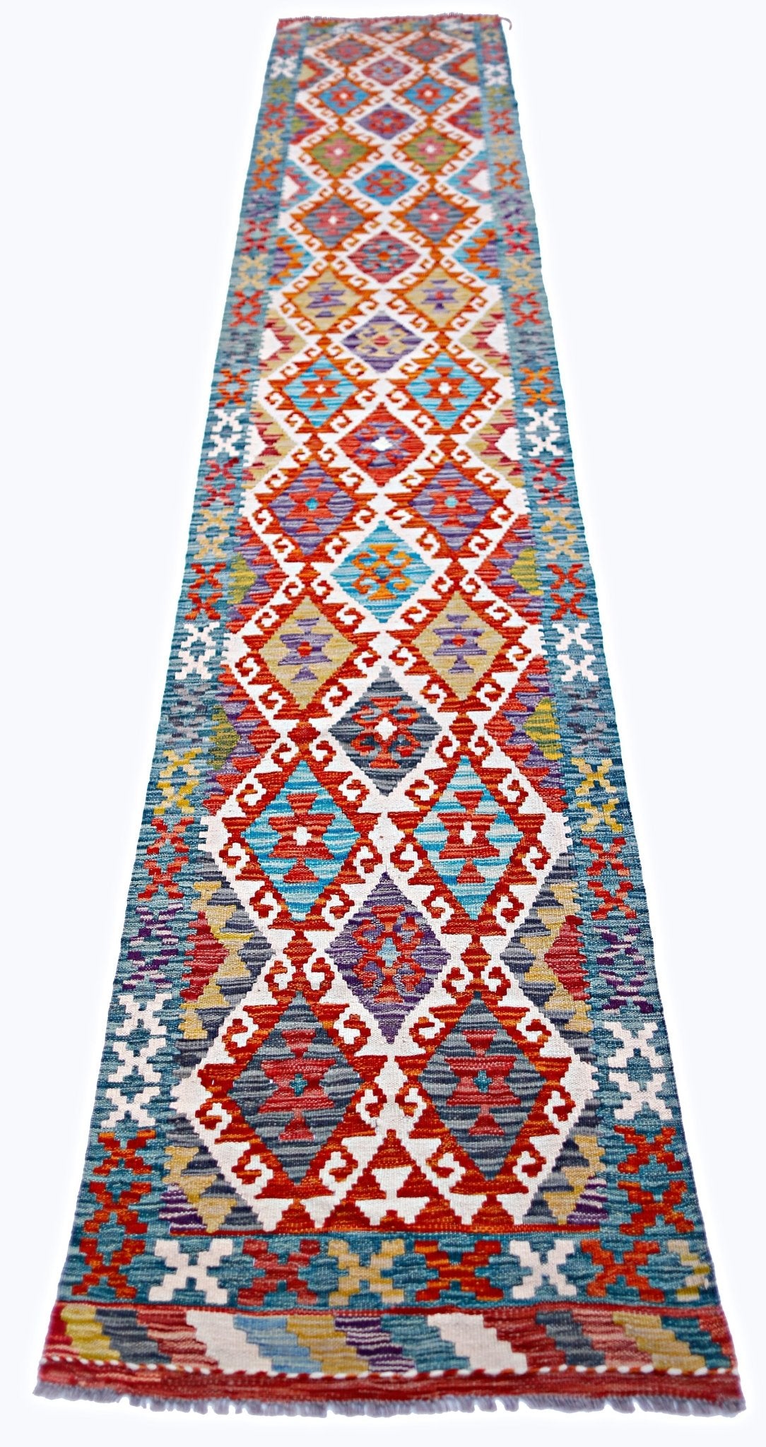 Handmade Maimana Killim Hallway Runner | 400 x 80 cm | 13'2" x 2'8" - Najaf Rugs & Textile