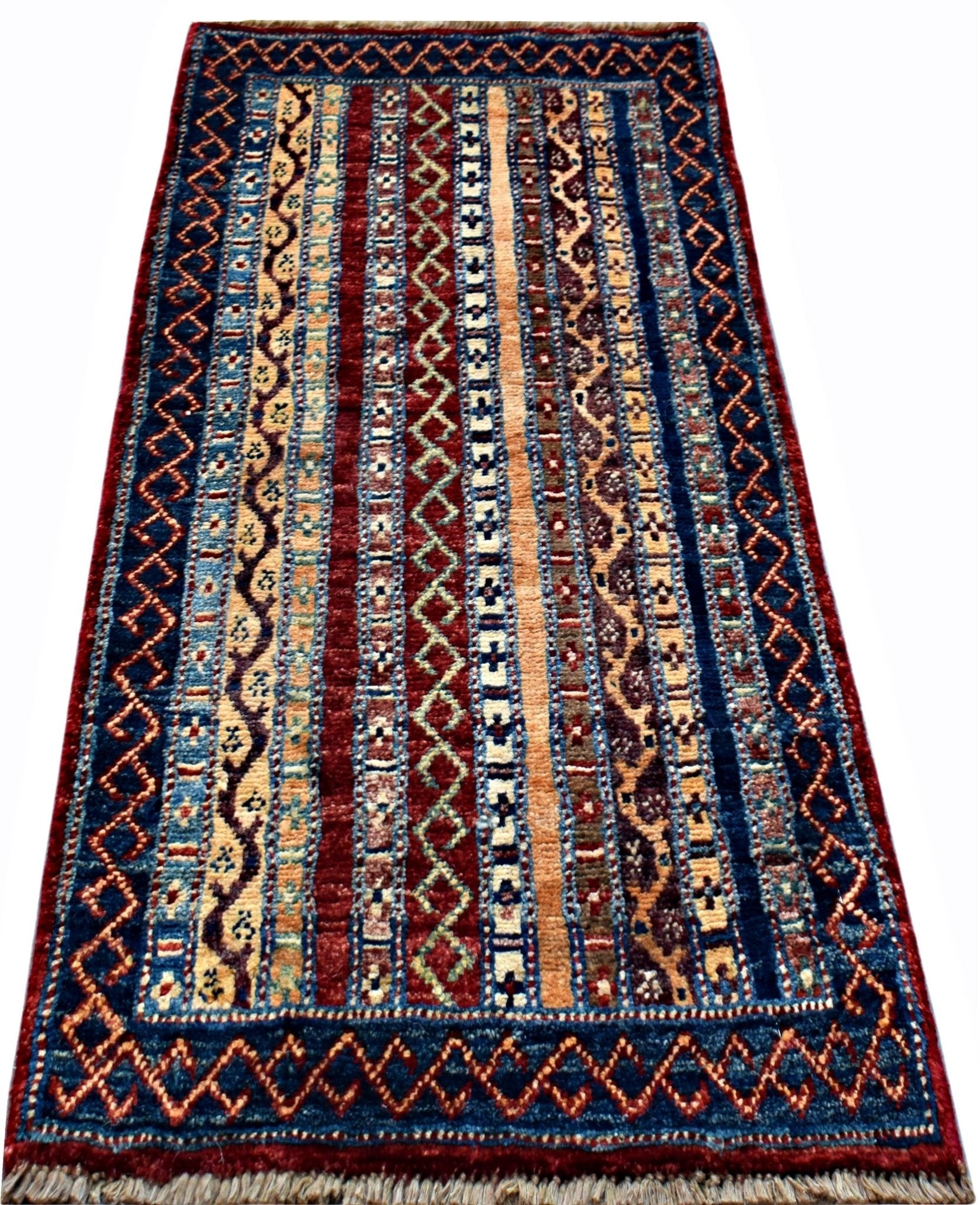 Handmade Mini Afghan Chobi Rug | 100 x 52 cm | 3'3" x 1'9" - Najaf Rugs & Textile