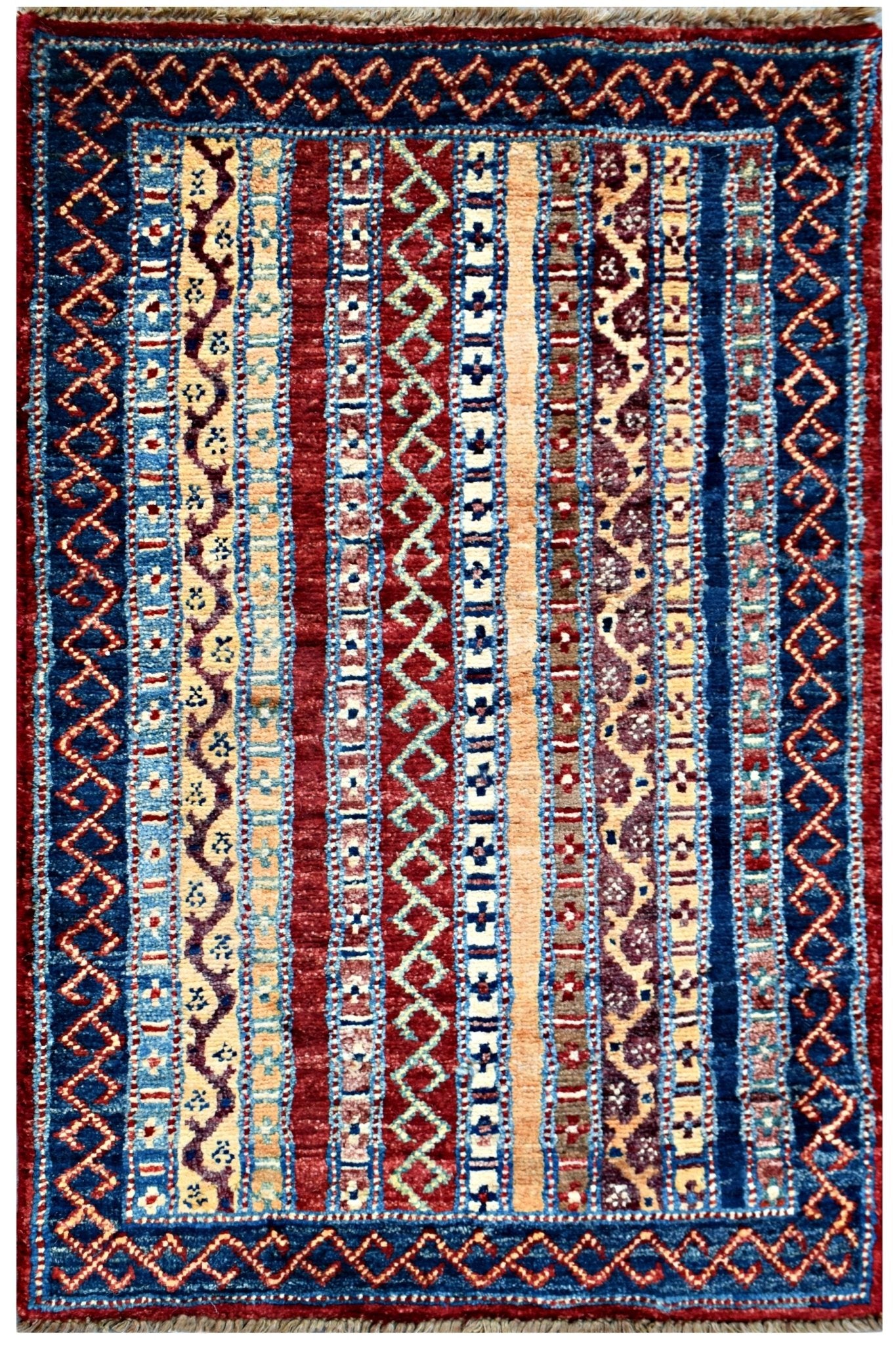 Handmade Mini Afghan Chobi Rug | 100 x 52 cm | 3'3" x 1'9" - Najaf Rugs & Textile