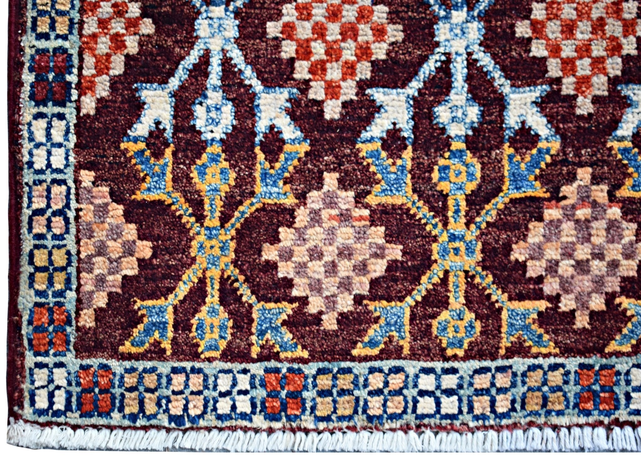 Handmade Mini Afghan Chobi Rug | 103 x 54 cm | 3'5" x 1'9" - Najaf Rugs & Textile