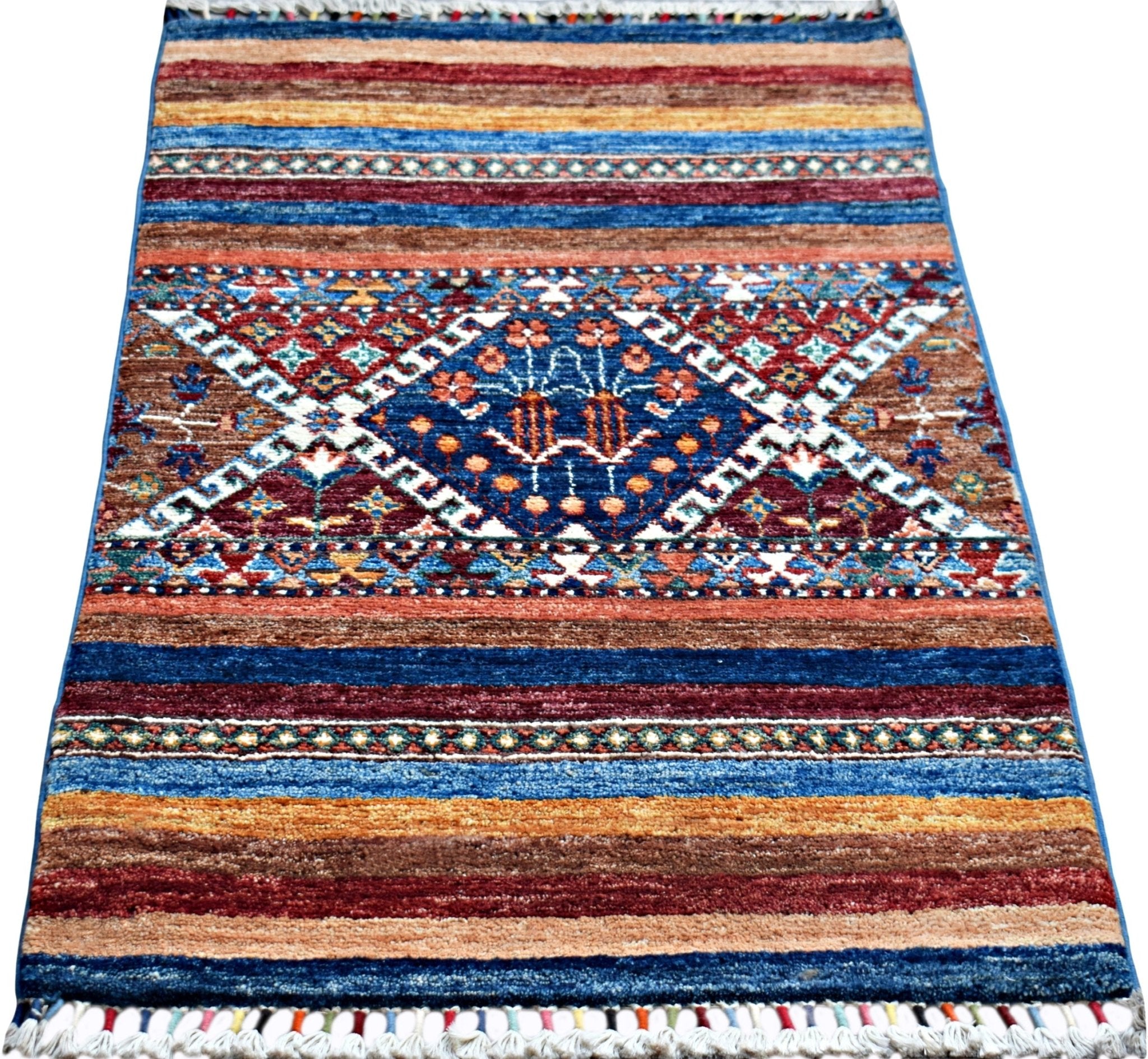 Handmade Mini Afghan Chobi Rug | 109 x 64 cm | 3'7" x 2'2" - Najaf Rugs & Textile