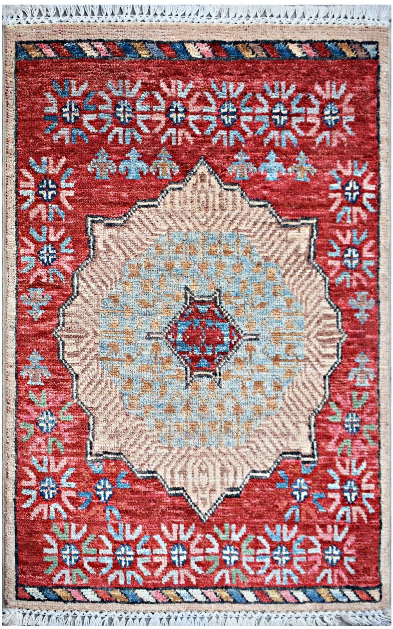 Handmade Mini Afghan Chobi Rug | 86 x 59 cm | 2'10" x 1'11" - Najaf Rugs & Textile