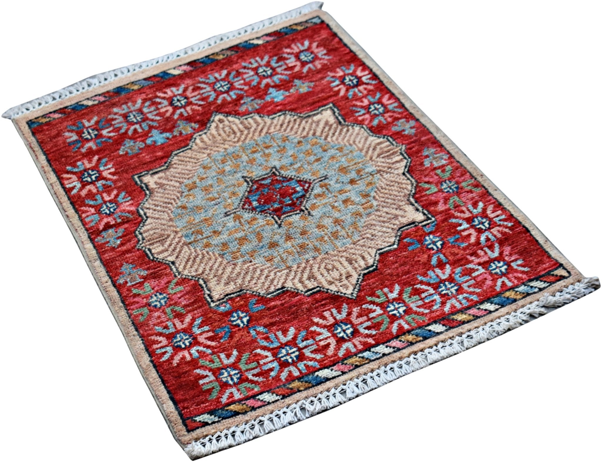 Handmade Mini Afghan Chobi Rug | 86 x 59 cm | 2'10" x 1'11" - Najaf Rugs & Textile