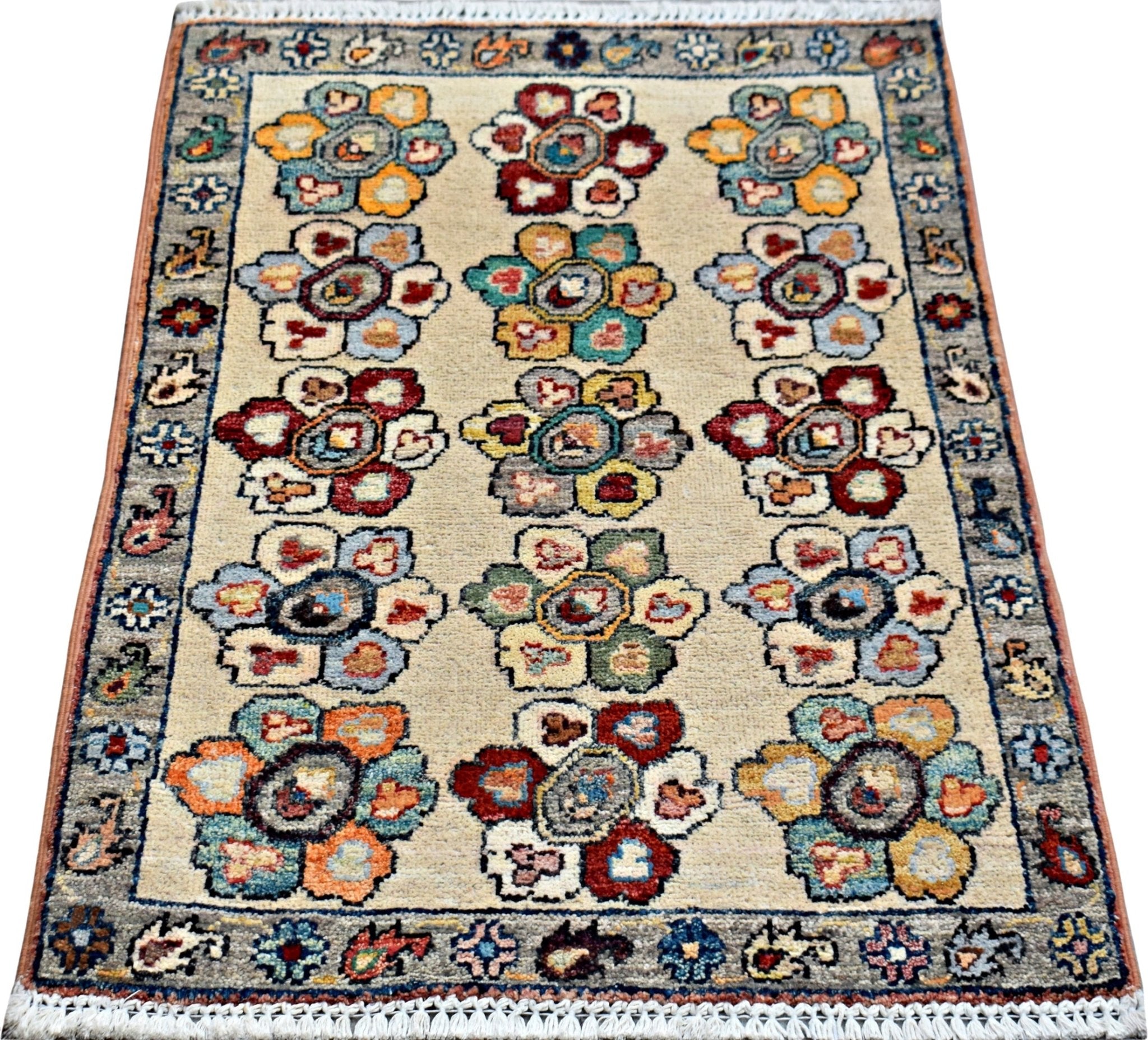 Handmade Mini Afghan Chobi Rug | 87 x 61 cm | 2'10" x 2' - Najaf Rugs & Textile