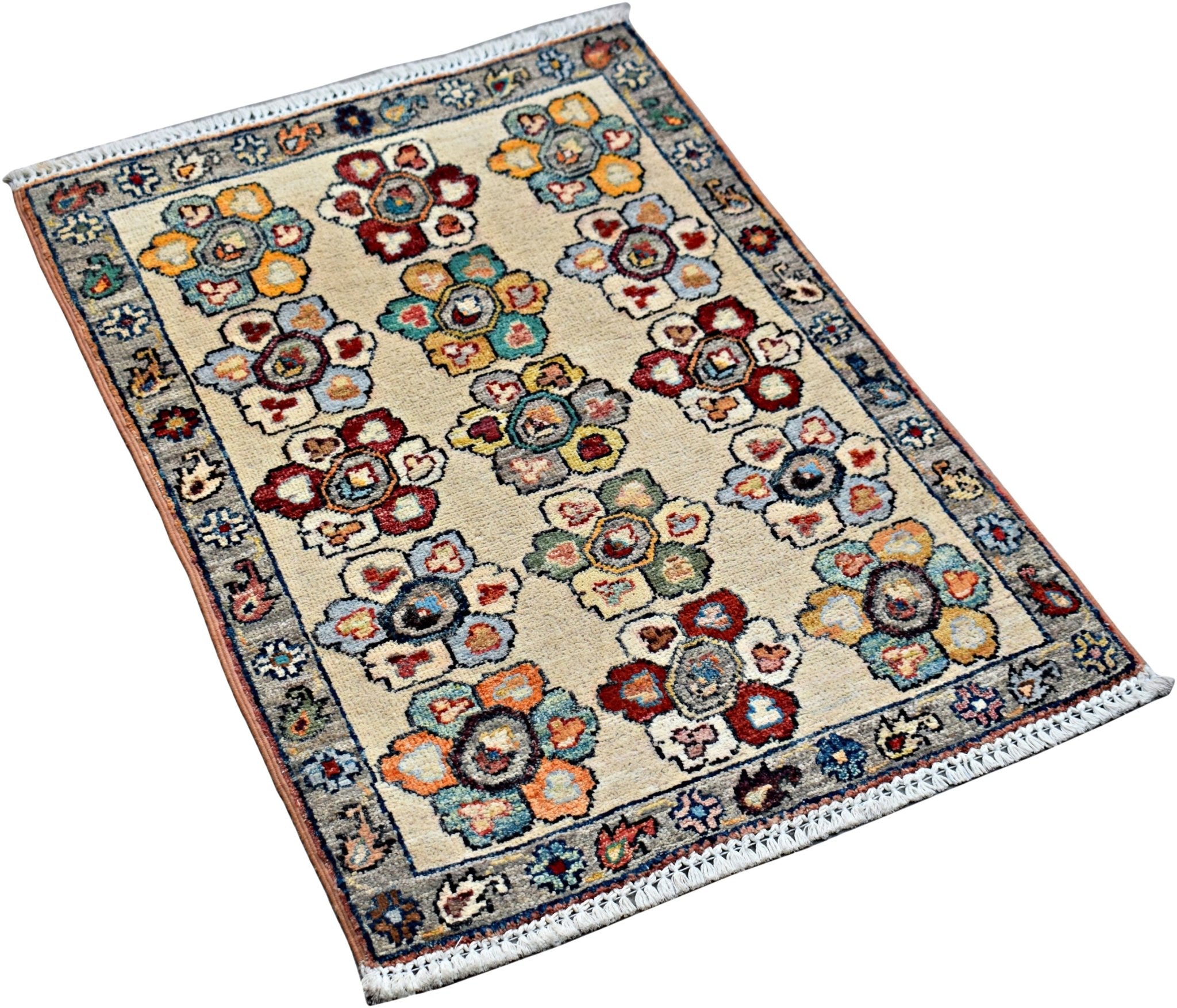 Handmade Mini Afghan Chobi Rug | 87 x 61 cm | 2'10" x 2' - Najaf Rugs & Textile