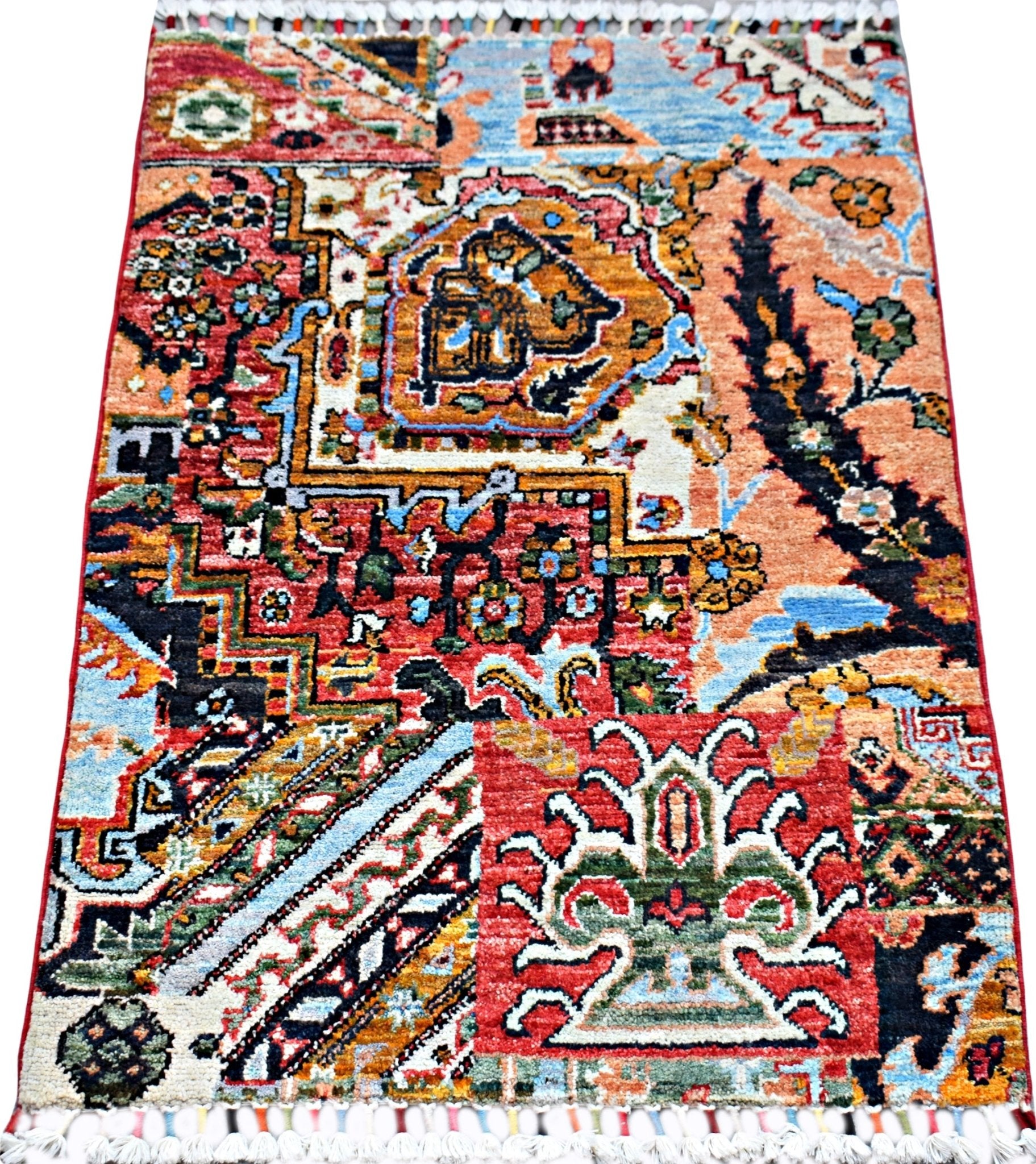 Handmade Mini Afghan Chobi Rug | 87 x 62 cm | 2'10" x 2' - Najaf Rugs & Textile