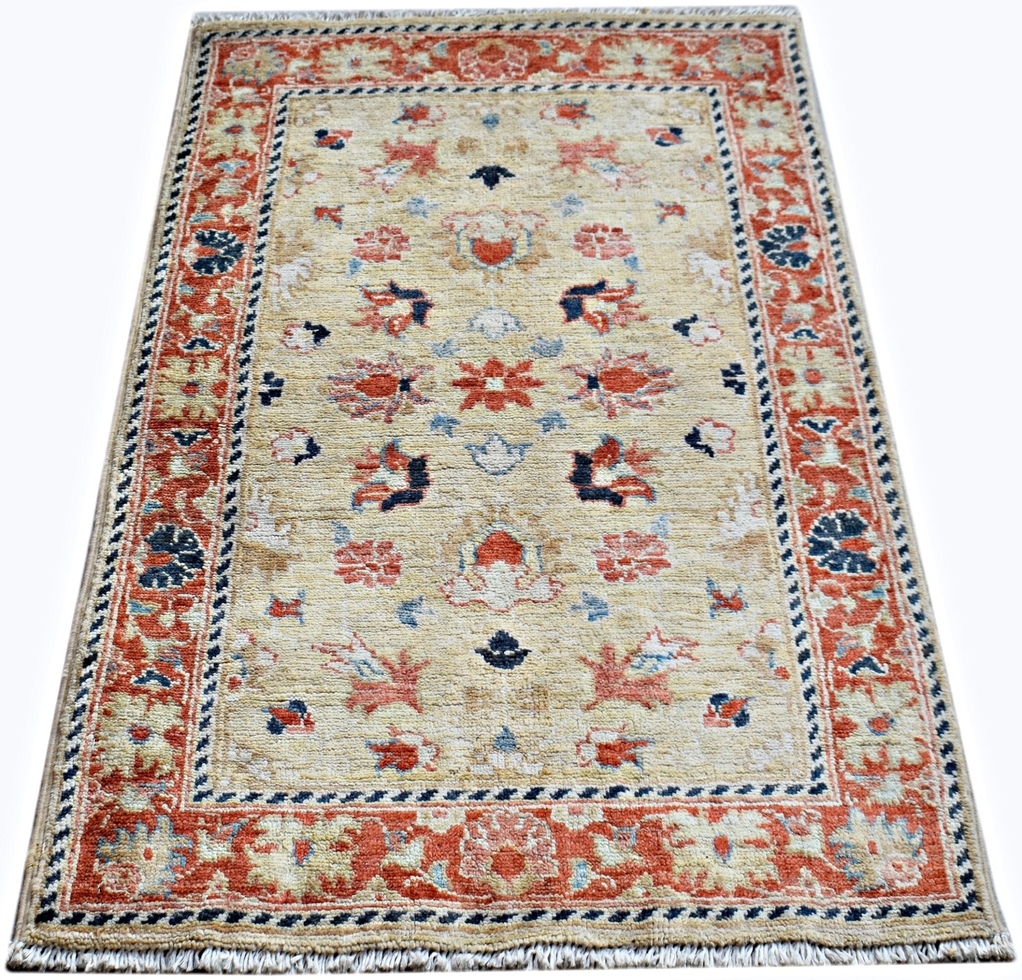 Handmade Mini Afghan Chobi Rug | 89 x 60 cm | 2'11" x 2' - Najaf Rugs & Textile