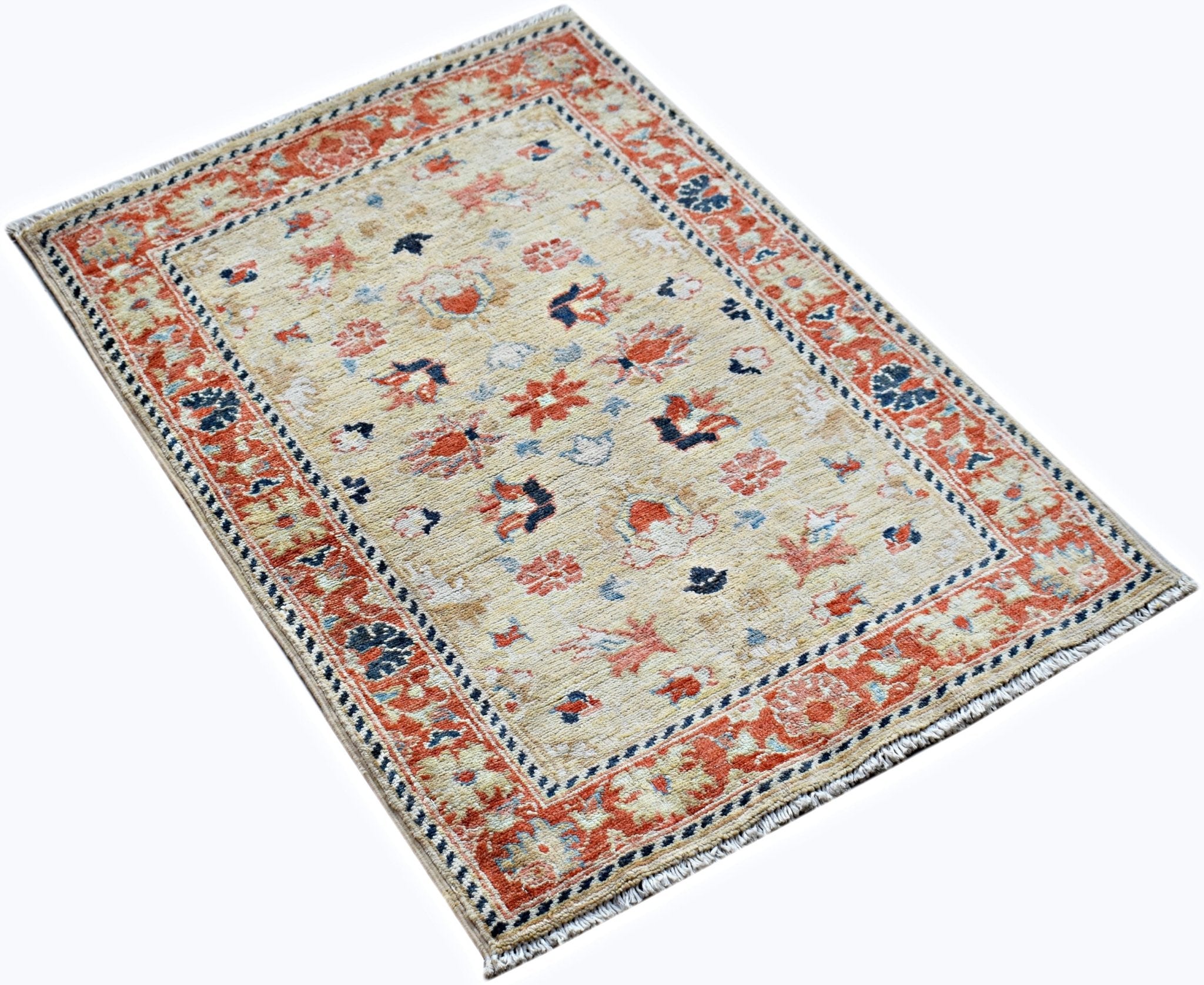 Handmade Mini Afghan Chobi Rug | 89 x 60 cm | 2'11" x 2' - Najaf Rugs & Textile