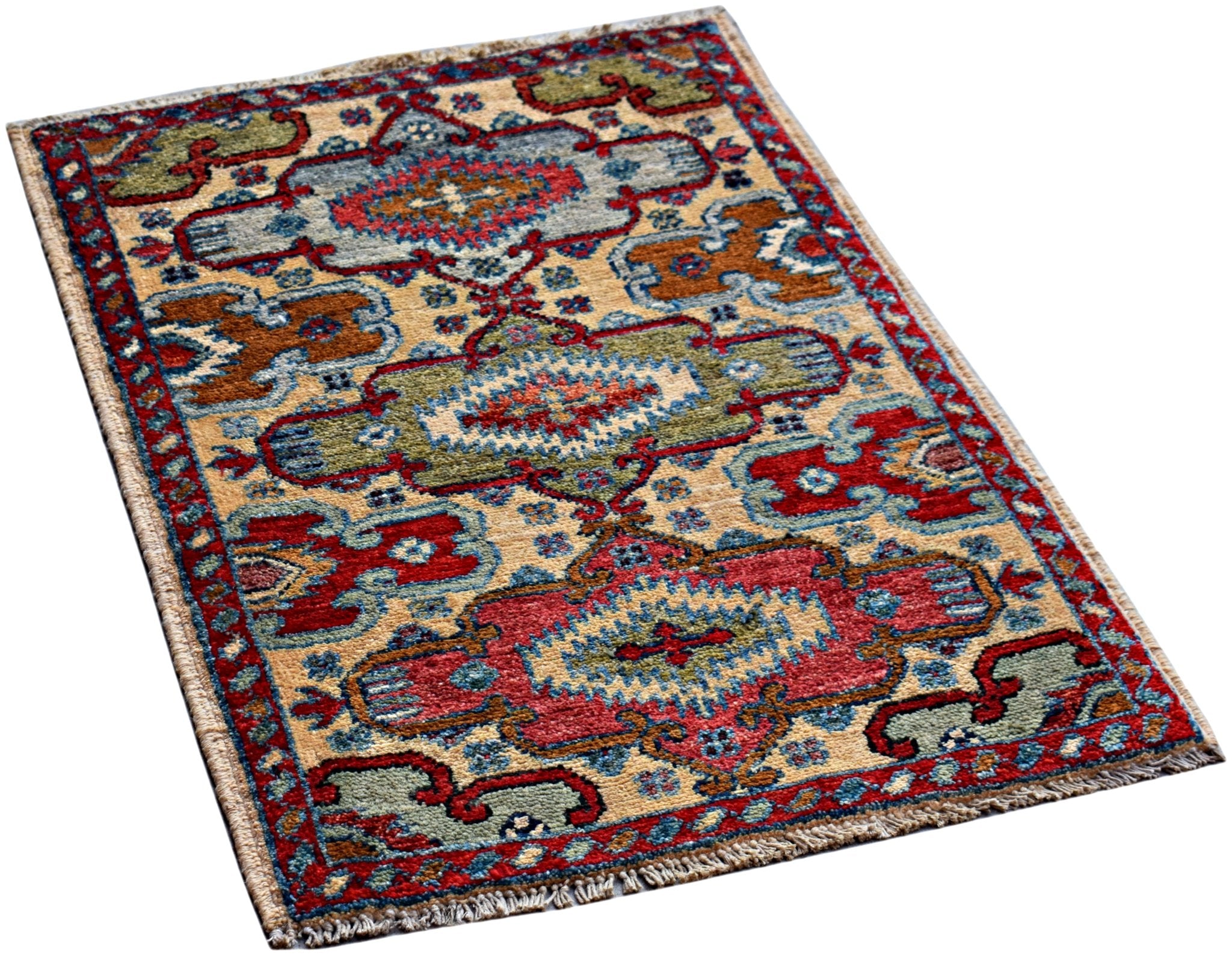 Handmade Mini Afghan Chobi Rug | 89 x 61 cm | 2'11 x 2' - Najaf Rugs & Textile