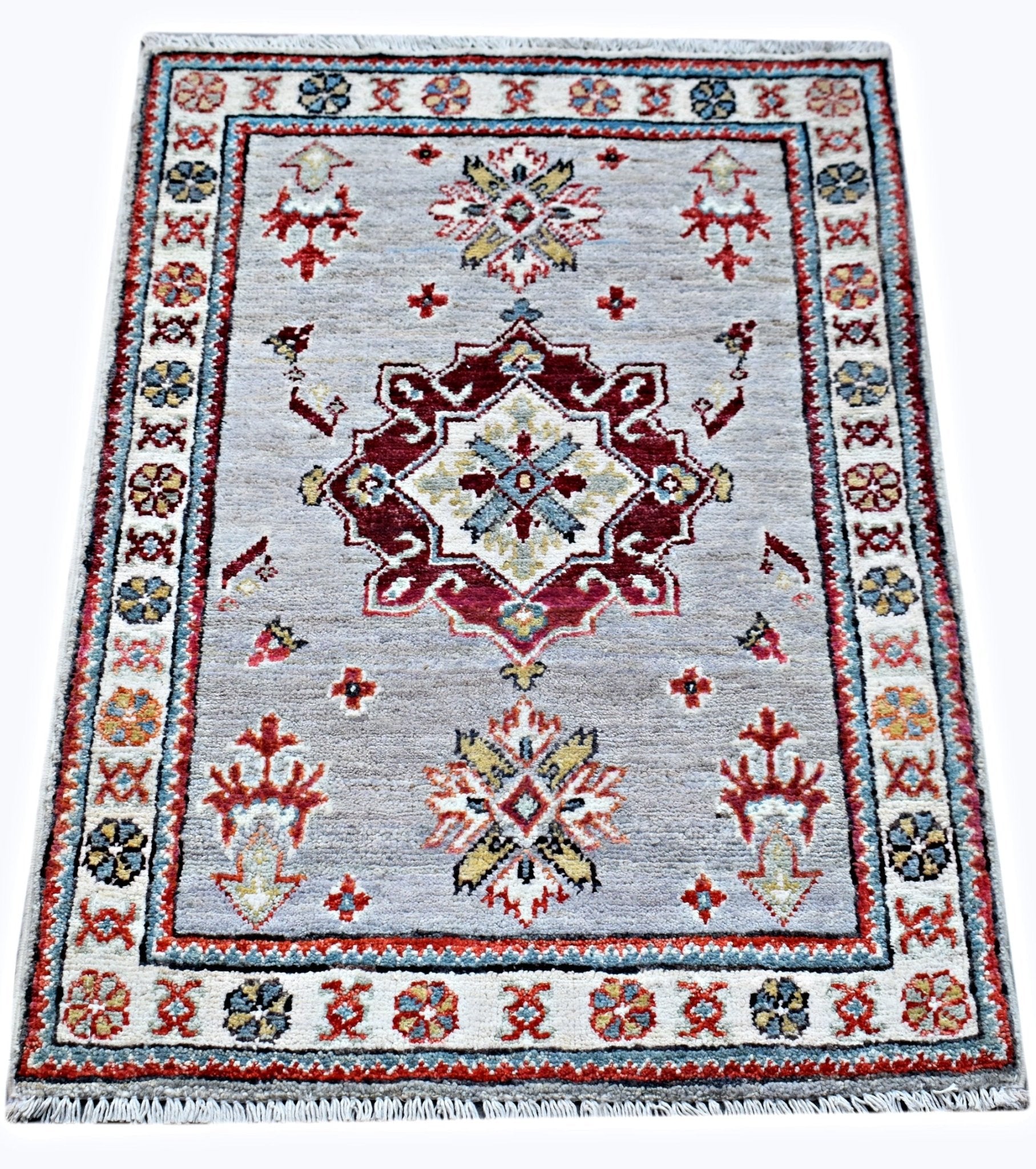 Handmade Mini Afghan Chobi Rug | 89 x 61 cm | 2'11" x 2' - Najaf Rugs & Textile