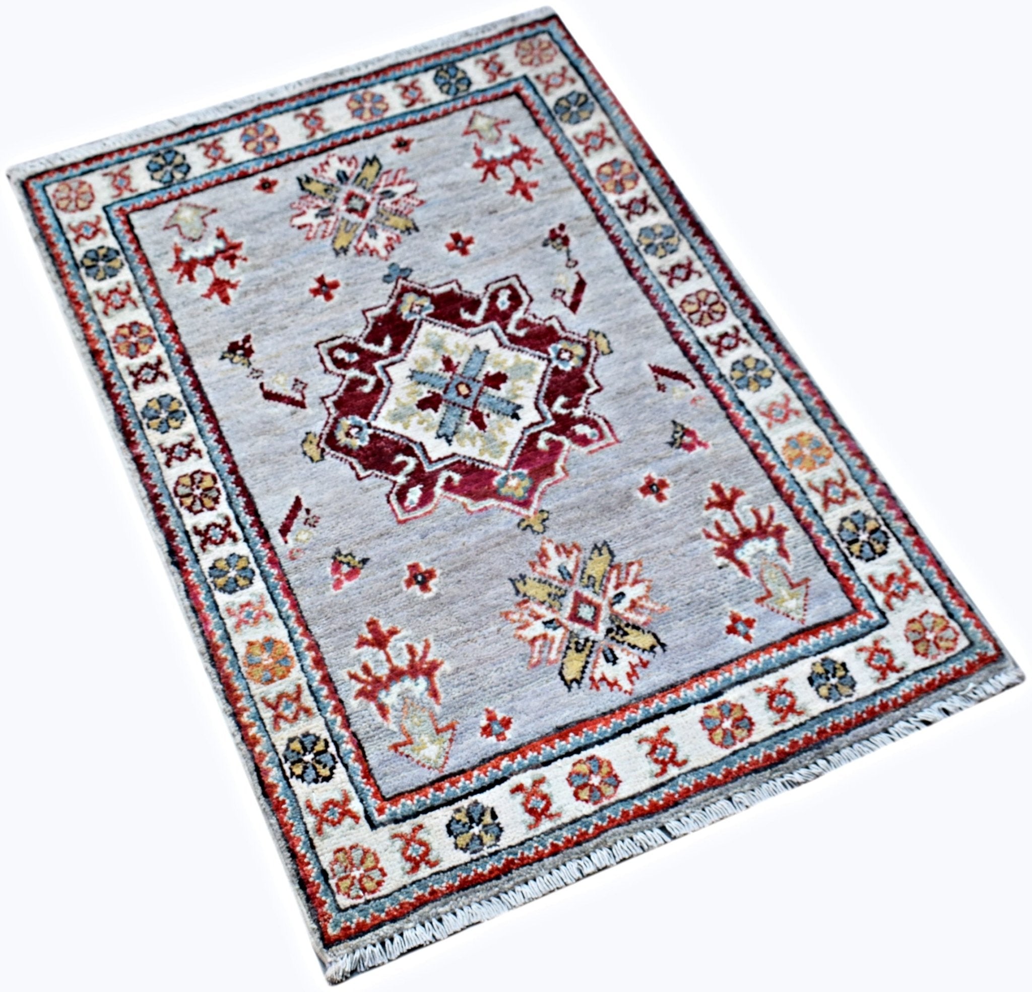 Handmade Mini Afghan Chobi Rug | 89 x 61 cm | 2'11" x 2' - Najaf Rugs & Textile