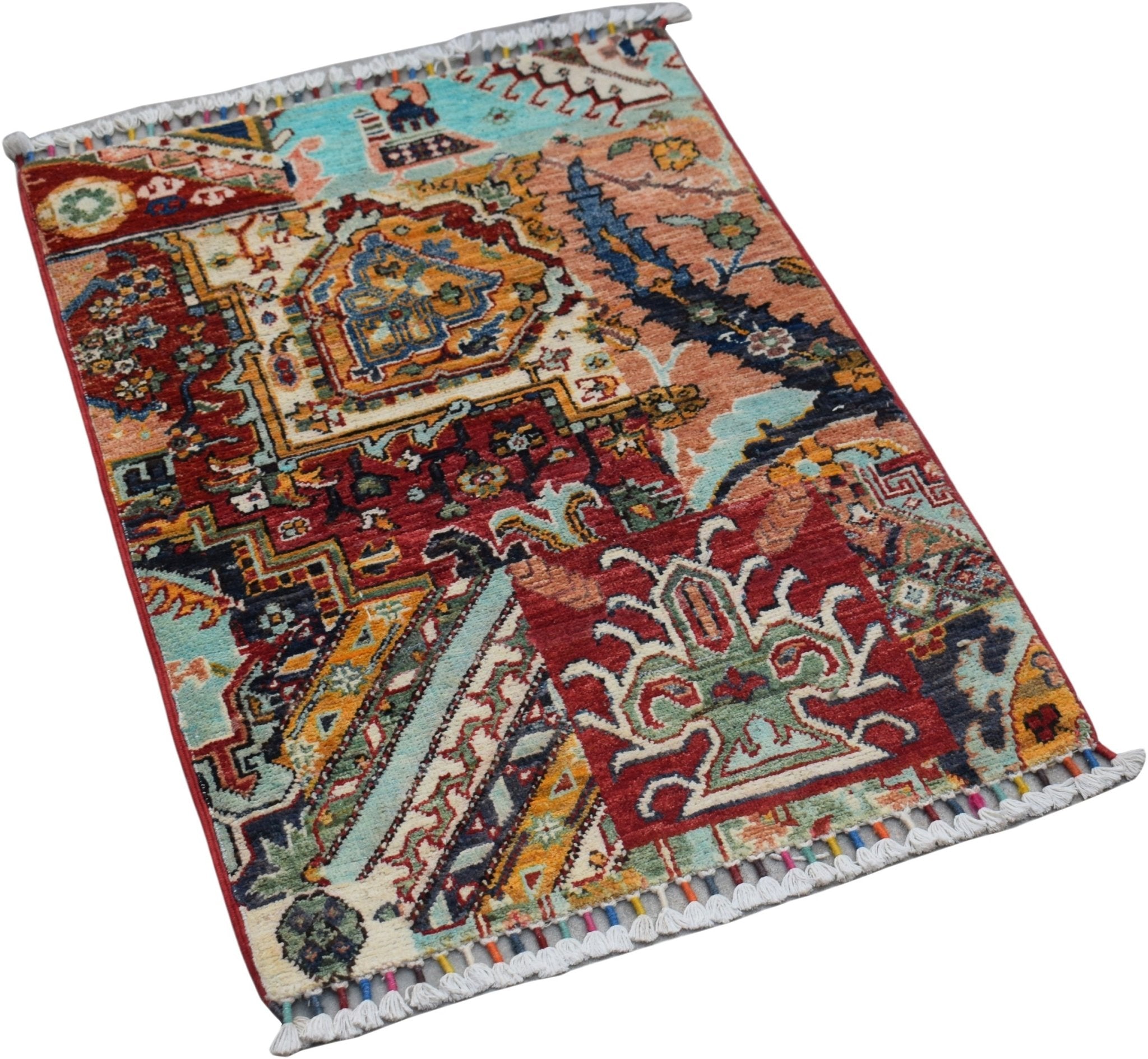 Handmade Mini Afghan Chobi Rug | 89 x 61 cm | 2'11" x 2' - Najaf Rugs & Textile