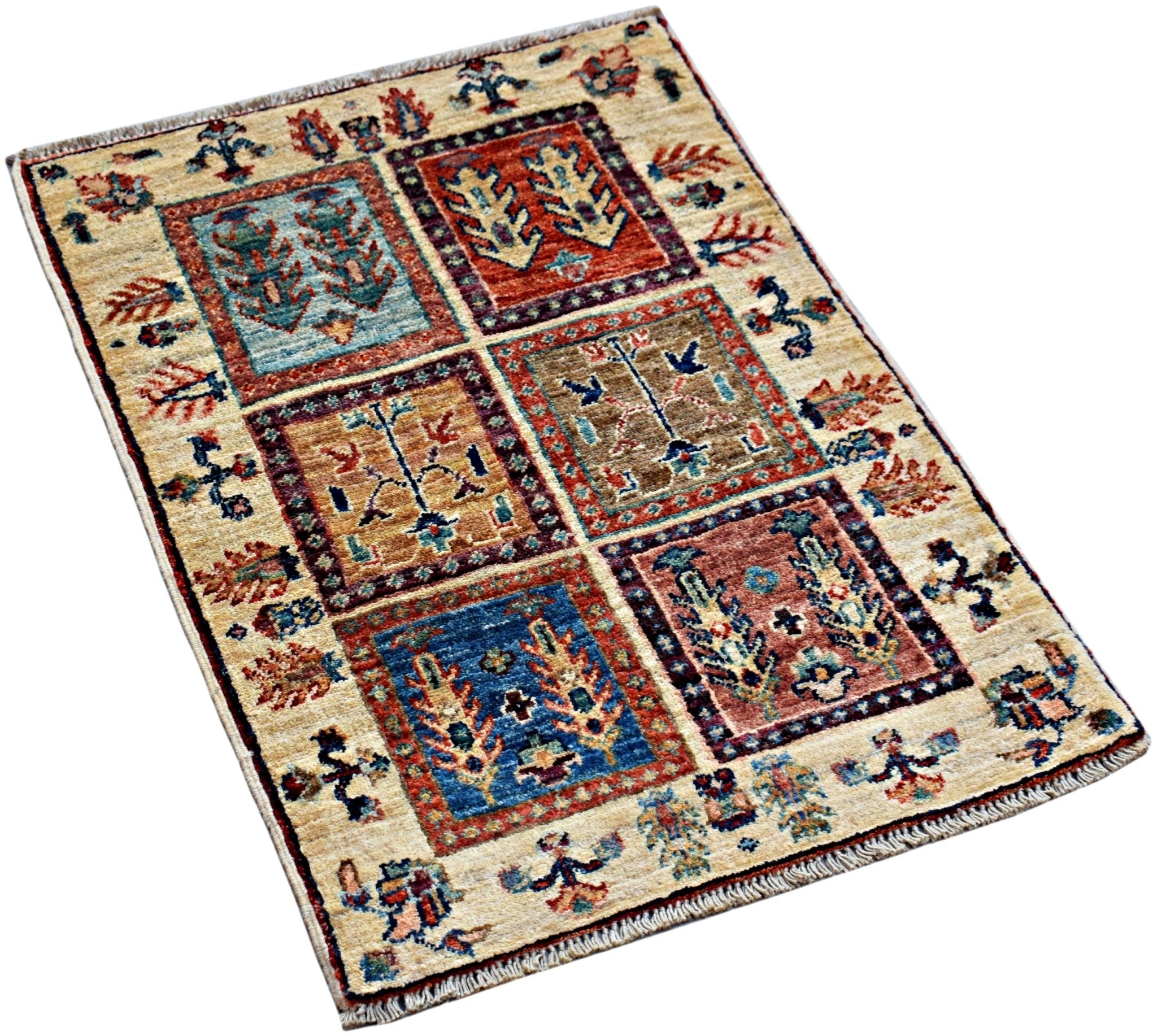 Handmade Mini Afghan Chobi Rug | 89 x 62 cm | 2'11" x 2'1" - Najaf Rugs & Textile