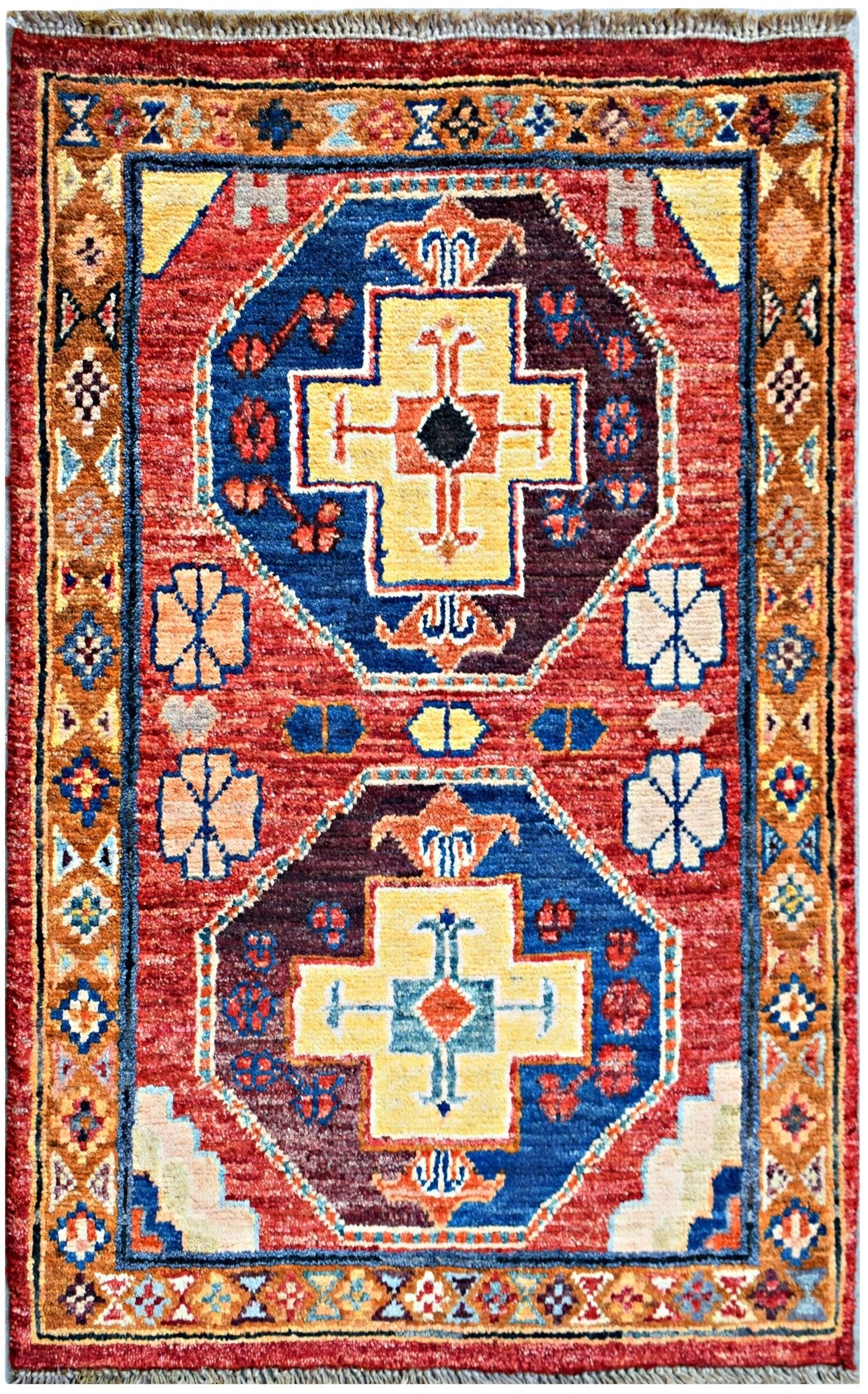 Handmade Mini Afghan Chobi Rug | 90 x 59 cm | 2'11" x 1'11" - Najaf Rugs & Textile