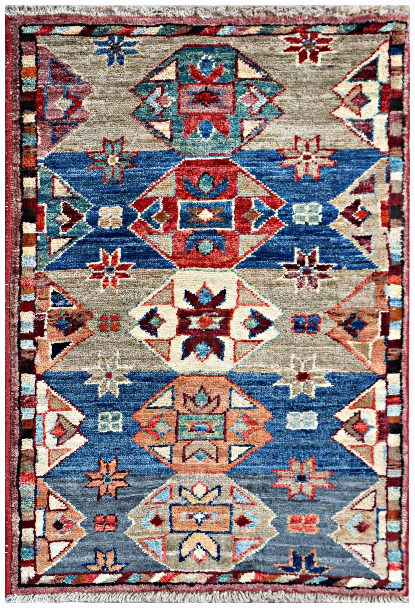 Handmade Mini Afghan Chobi Rug | 92 x 53 cm | 3' x 1'10" - Najaf Rugs & Textile