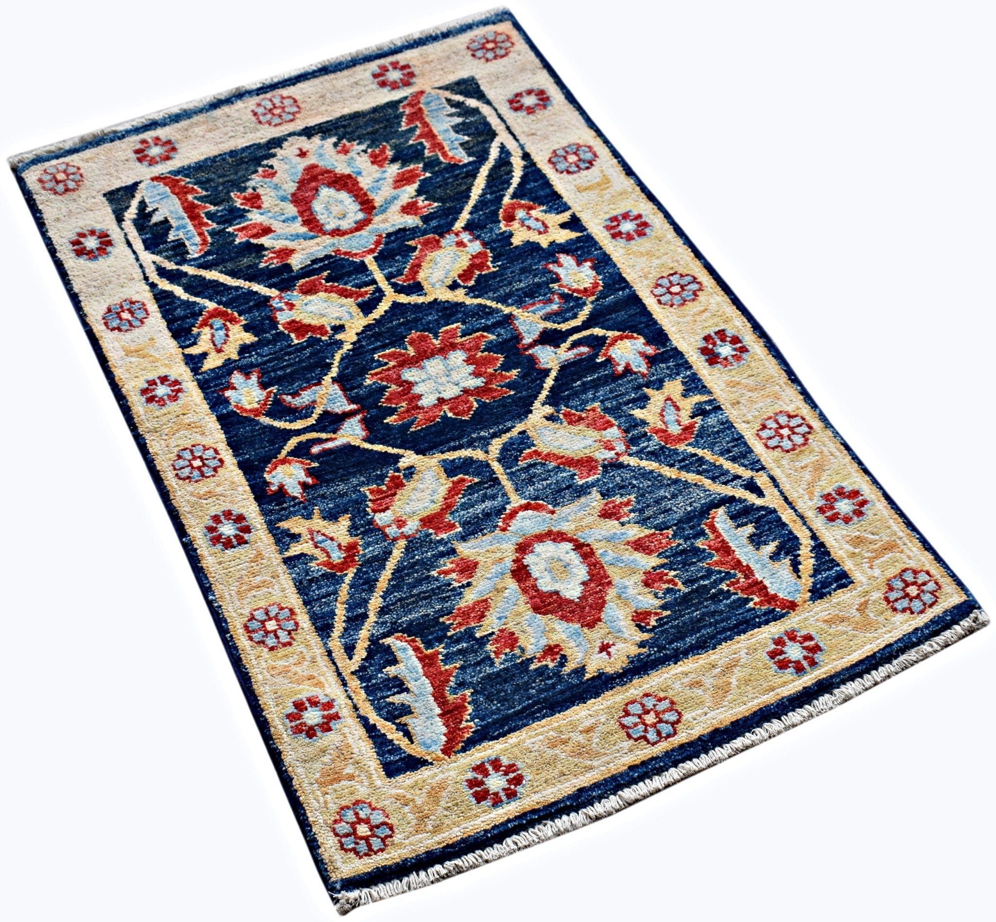 Handmade Mini Afghan Chobi Rug | 92 x 57 cm | 3' x 1'11" - Najaf Rugs & Textile