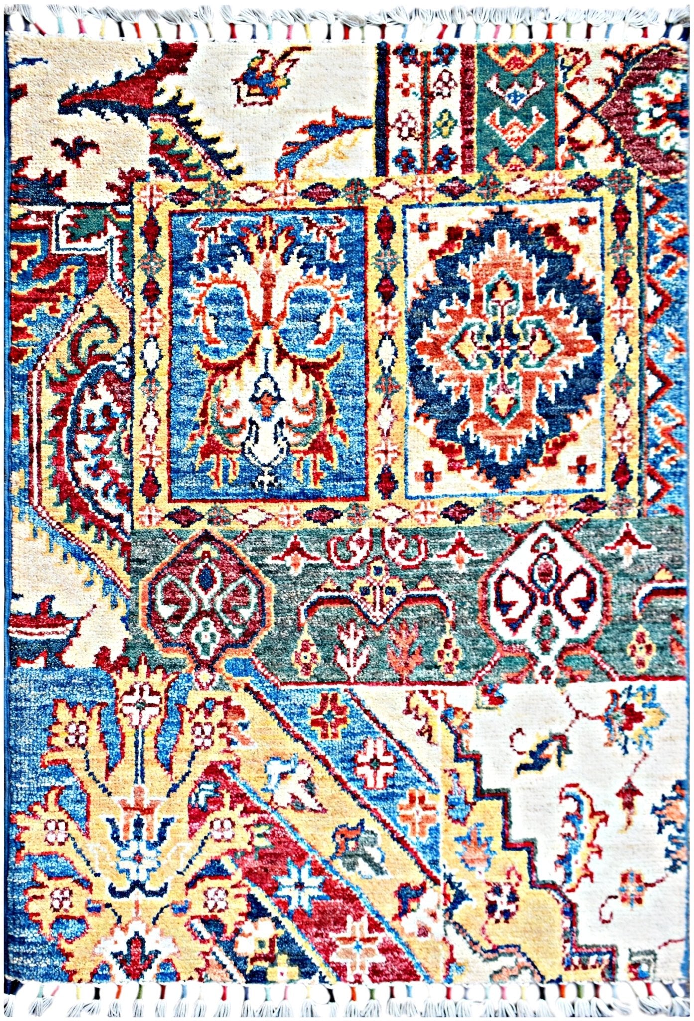 Handmade Mini Afghan Chobi Rug | 93 x 63 cm | 3'1" x 2'1" - Najaf Rugs & Textile