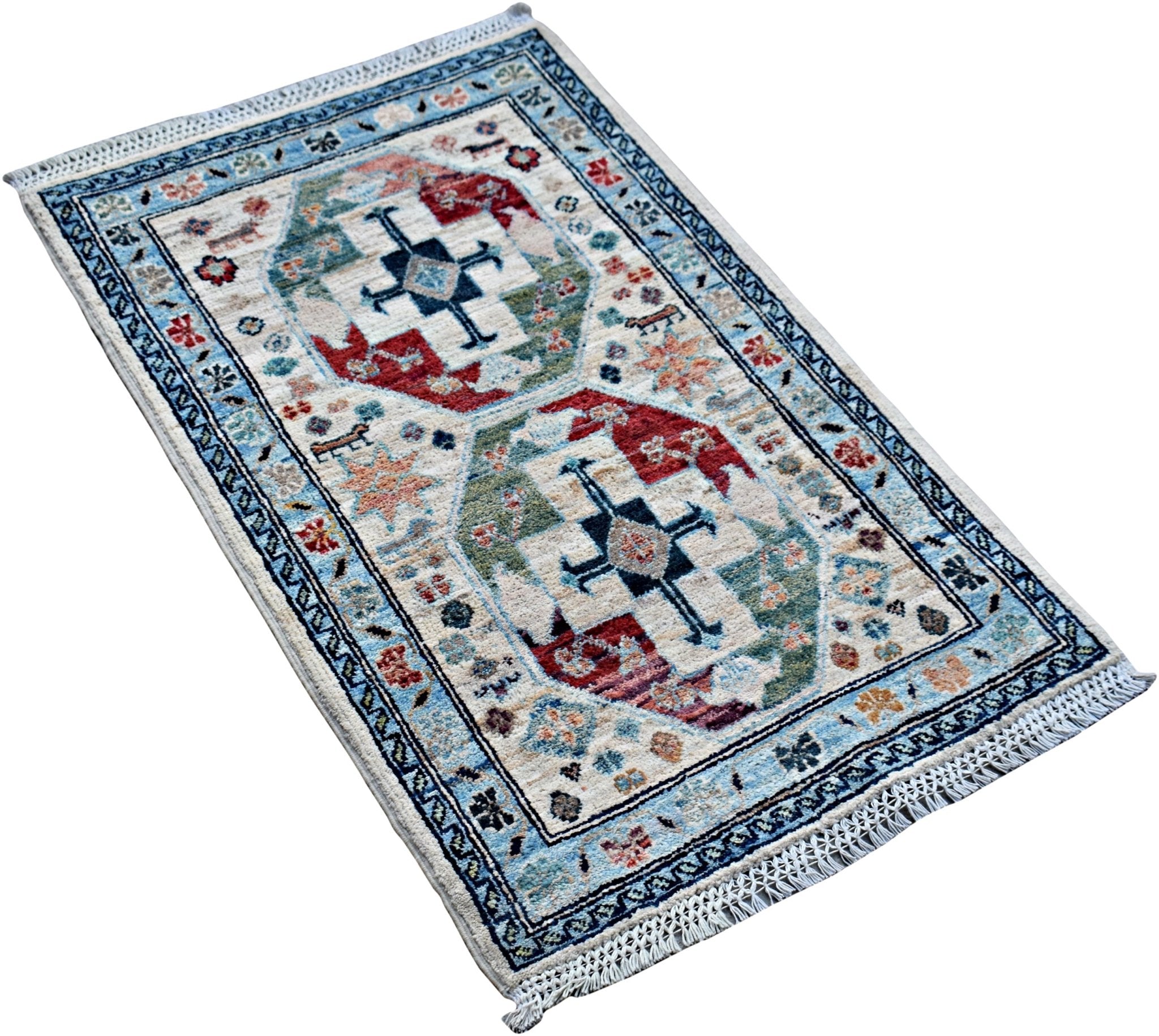 Handmade Mini Afghan Chobi Rug | 95 x 60 cm | 3'2" x 2' - Najaf Rugs & Textile