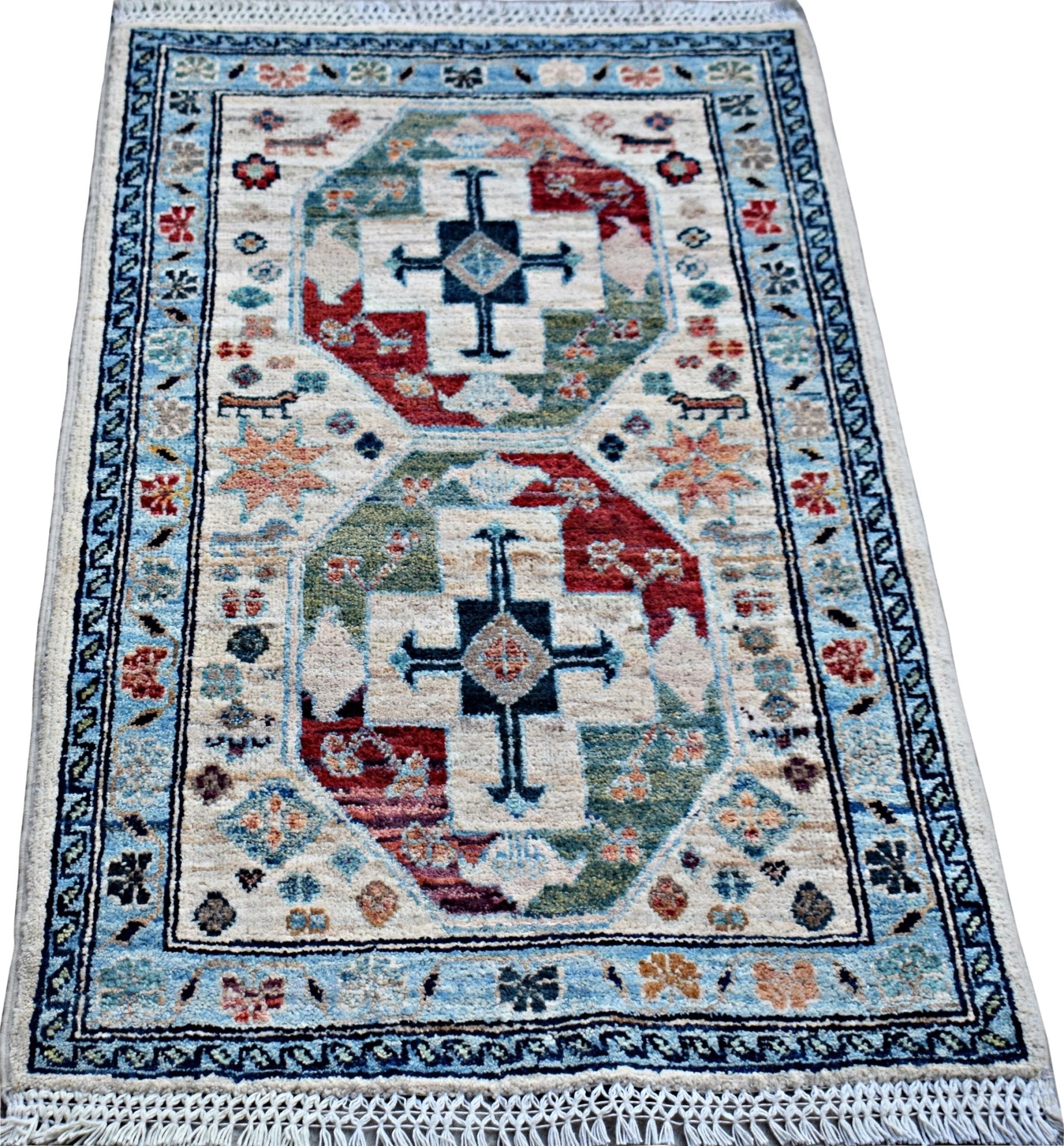 Handmade Mini Afghan Chobi Rug | 95 x 60 cm | 3'2" x 2' - Najaf Rugs & Textile