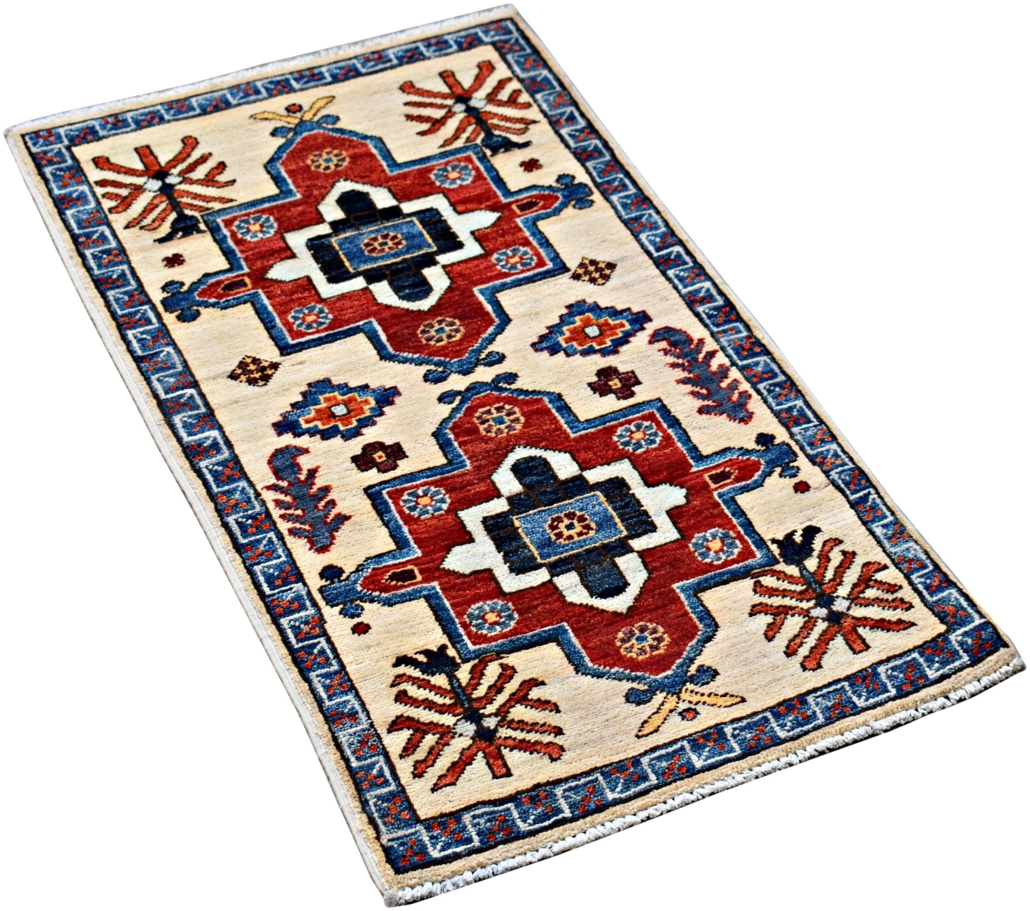 Handmade Mini Afghan Chobi Rug | 96 x 52 cm | 3'2" x 1'9" - Najaf Rugs & Textile