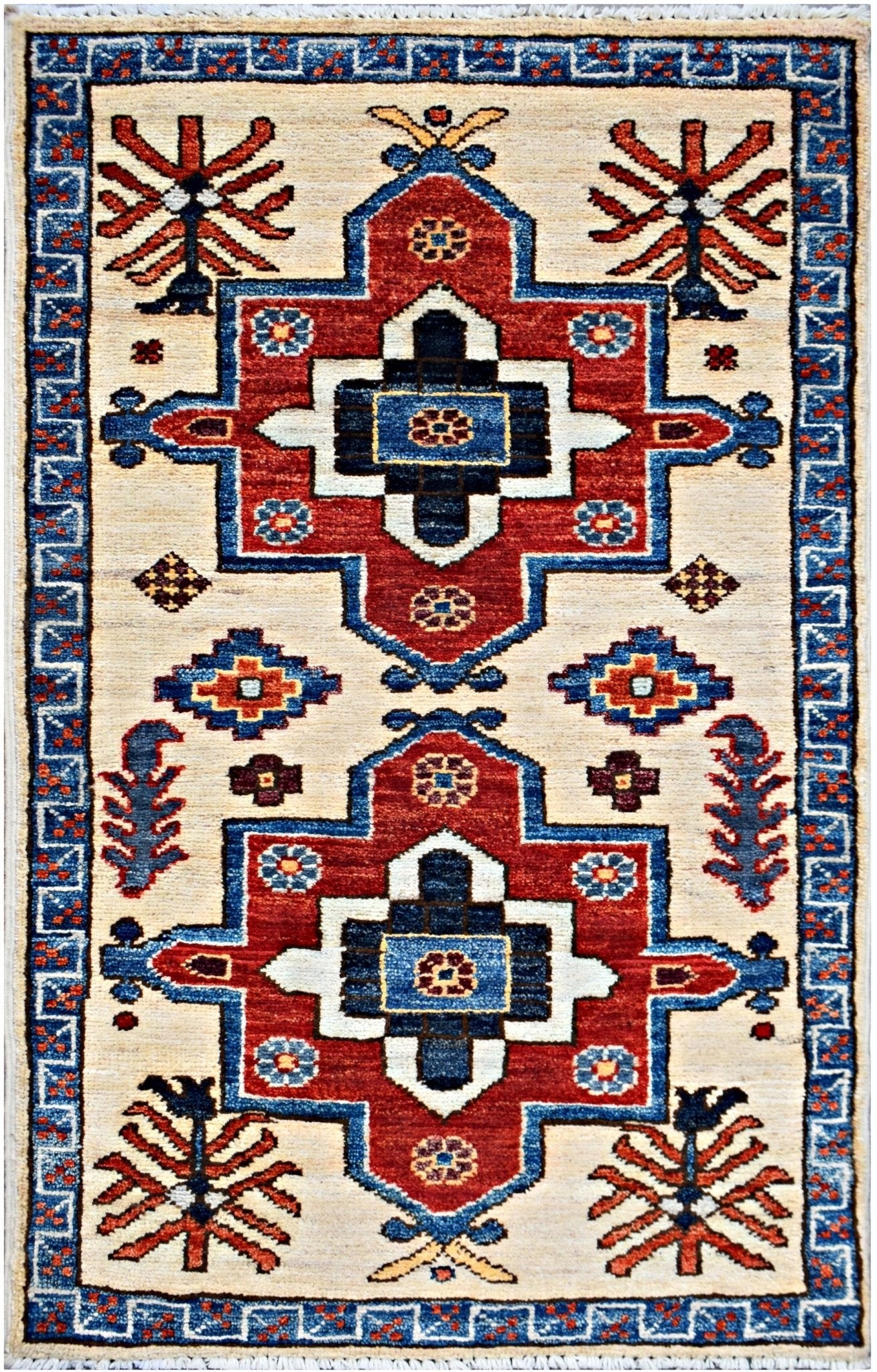 Handmade Mini Afghan Chobi Rug | 96 x 52 cm | 3'2" x 1'9" - Najaf Rugs & Textile