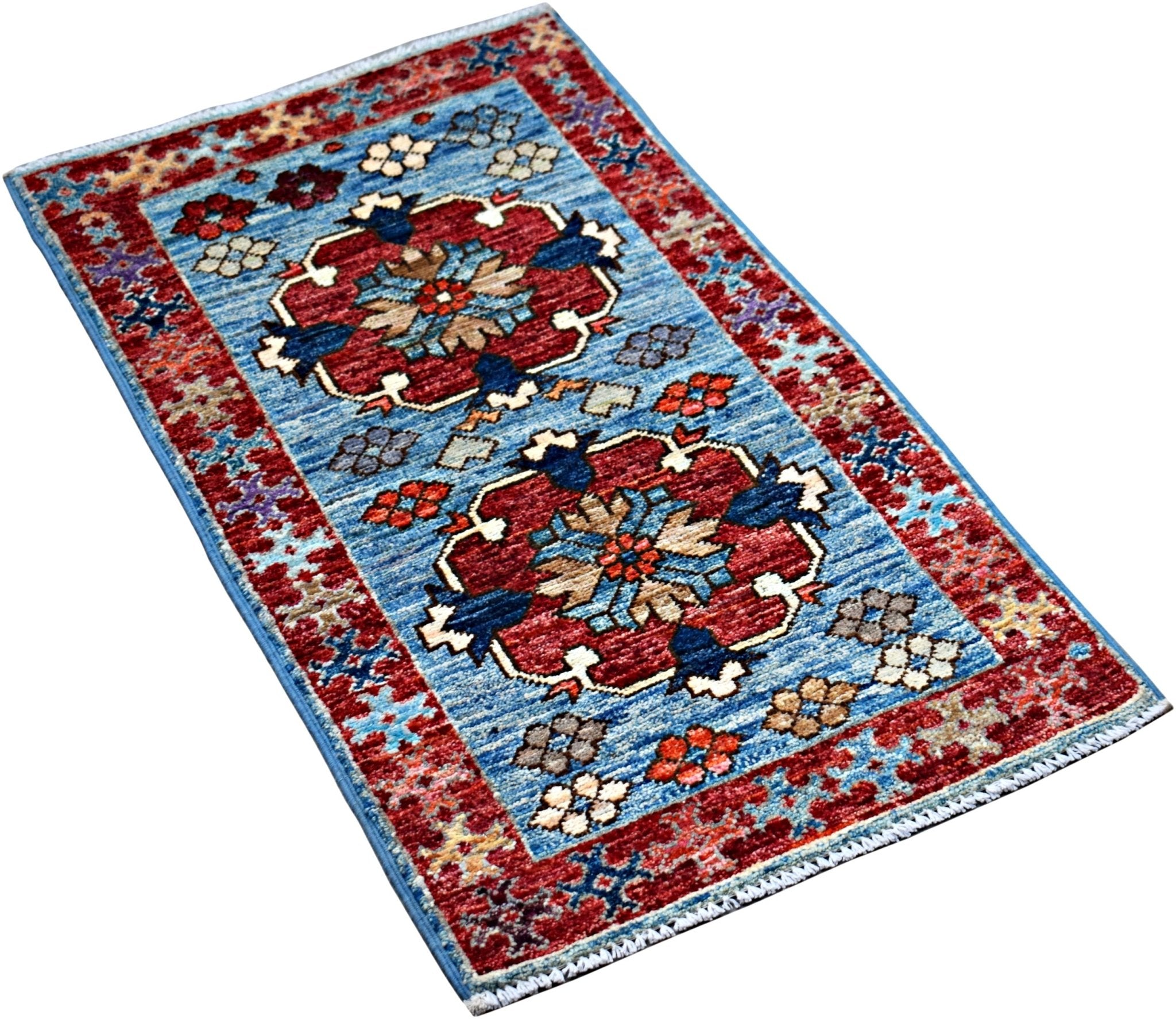 Handmade Mini Afghan Chobi Rug | 96 x 53 cm | 2'10" x 2' - Najaf Rugs & Textile