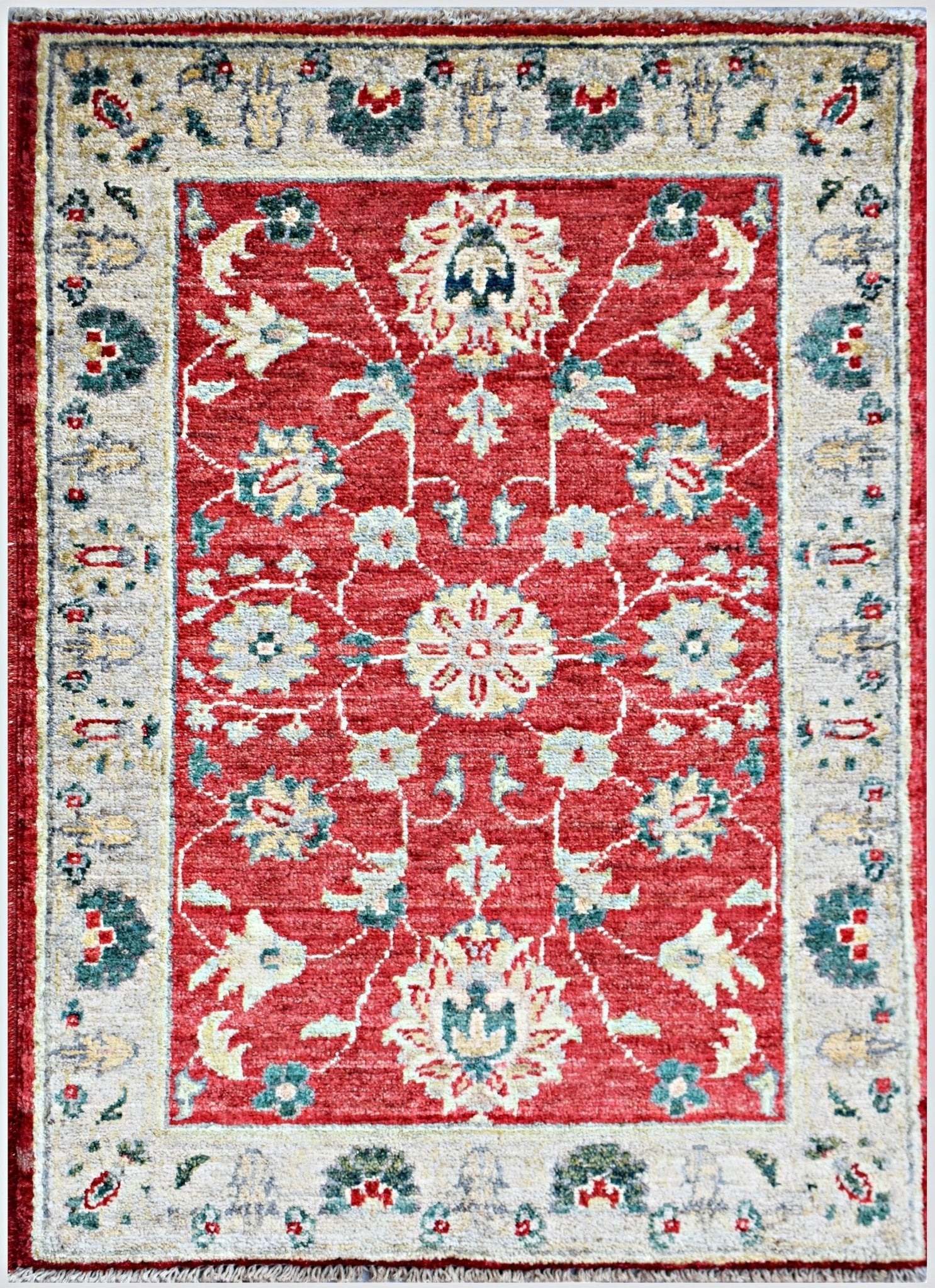 Handmade Mini Afghan Chobi Rug | 96 x 63 cm | 3'2" x 2'1" - Najaf Rugs & Textile