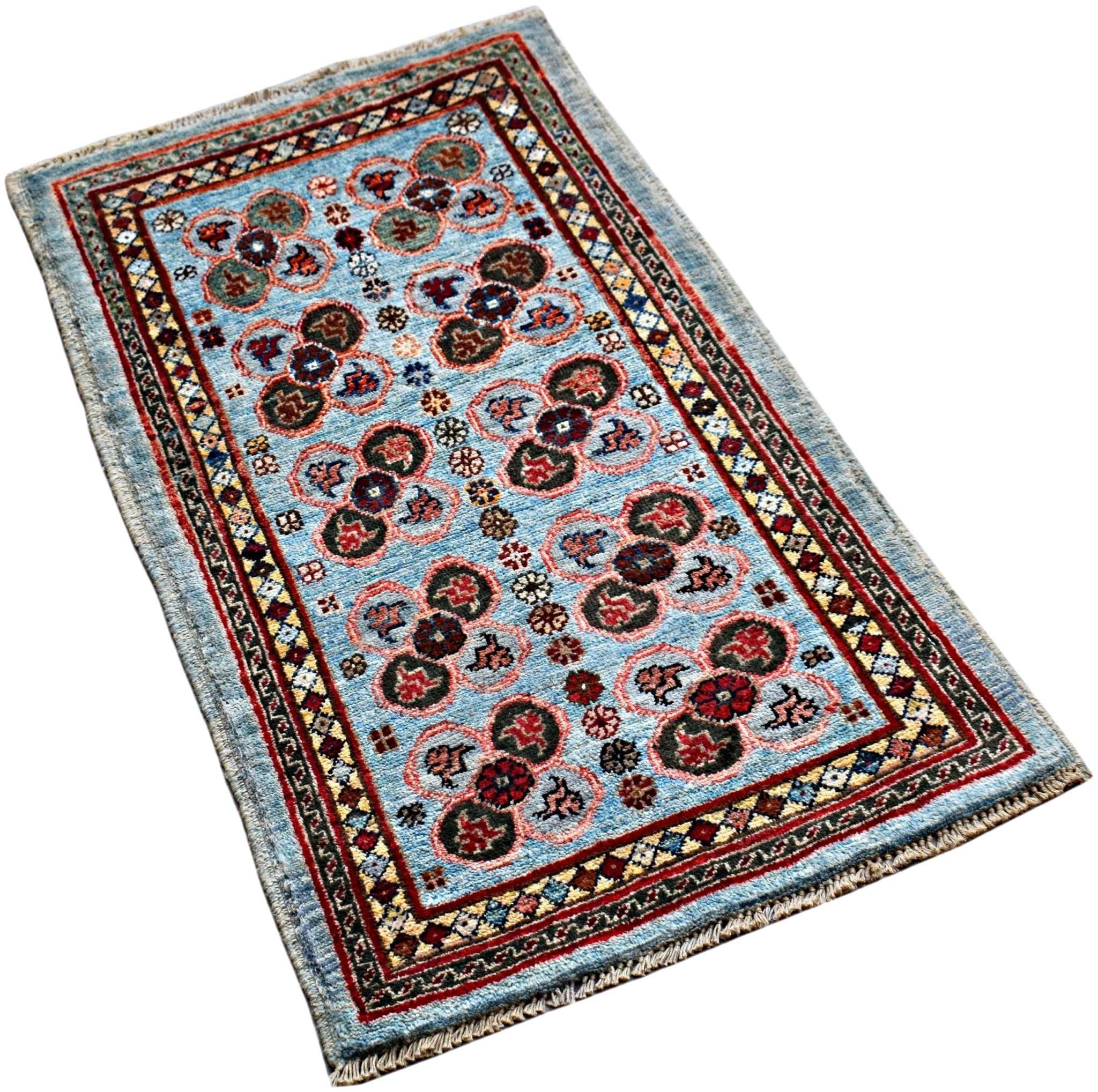 Handmade Mini Afghan Chobi Rug | 97 x 55 cm | 3'2" x 1'10" - Najaf Rugs & Textile