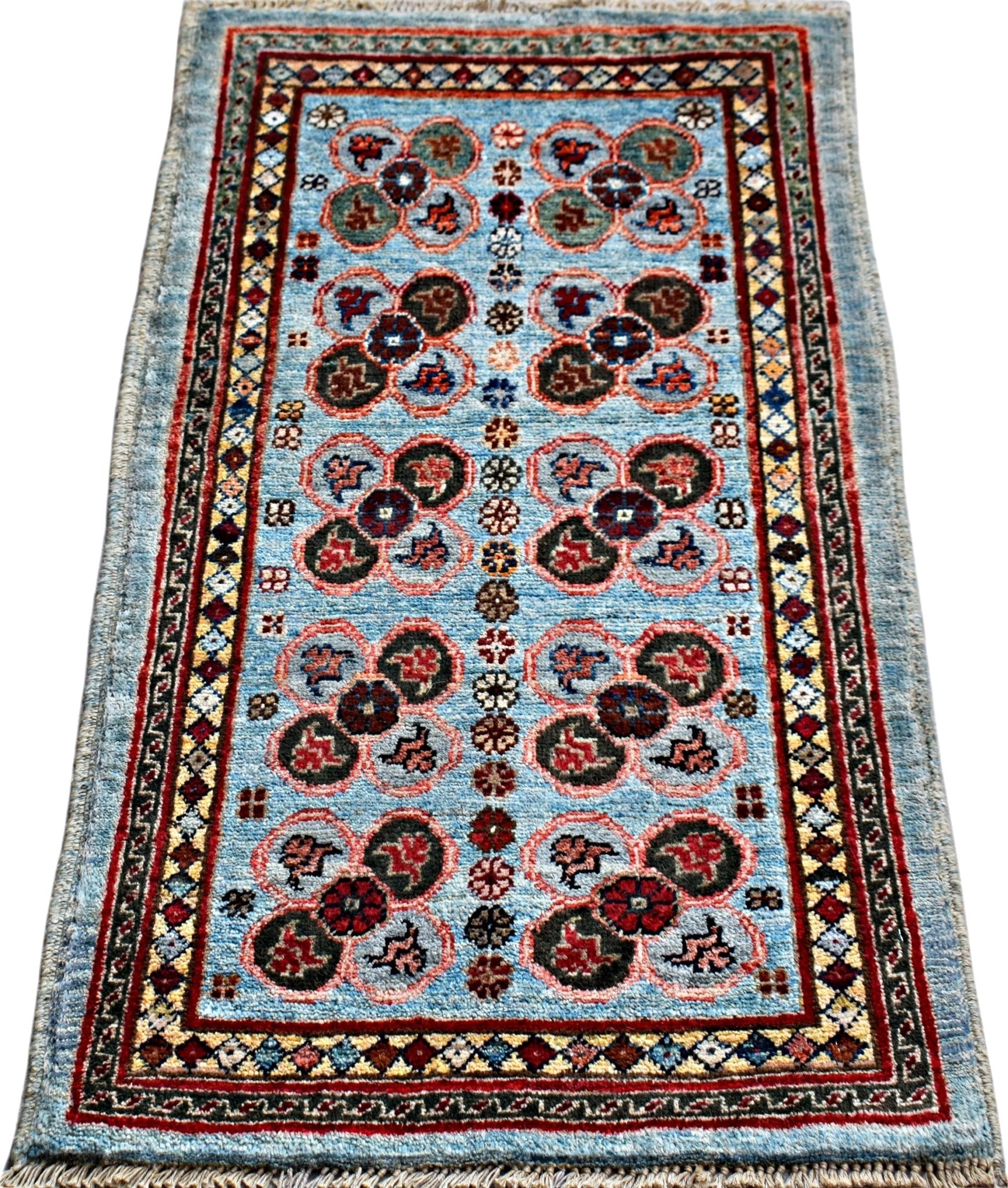 Handmade Mini Afghan Chobi Rug | 97 x 55 cm | 3'2" x 1'10" - Najaf Rugs & Textile