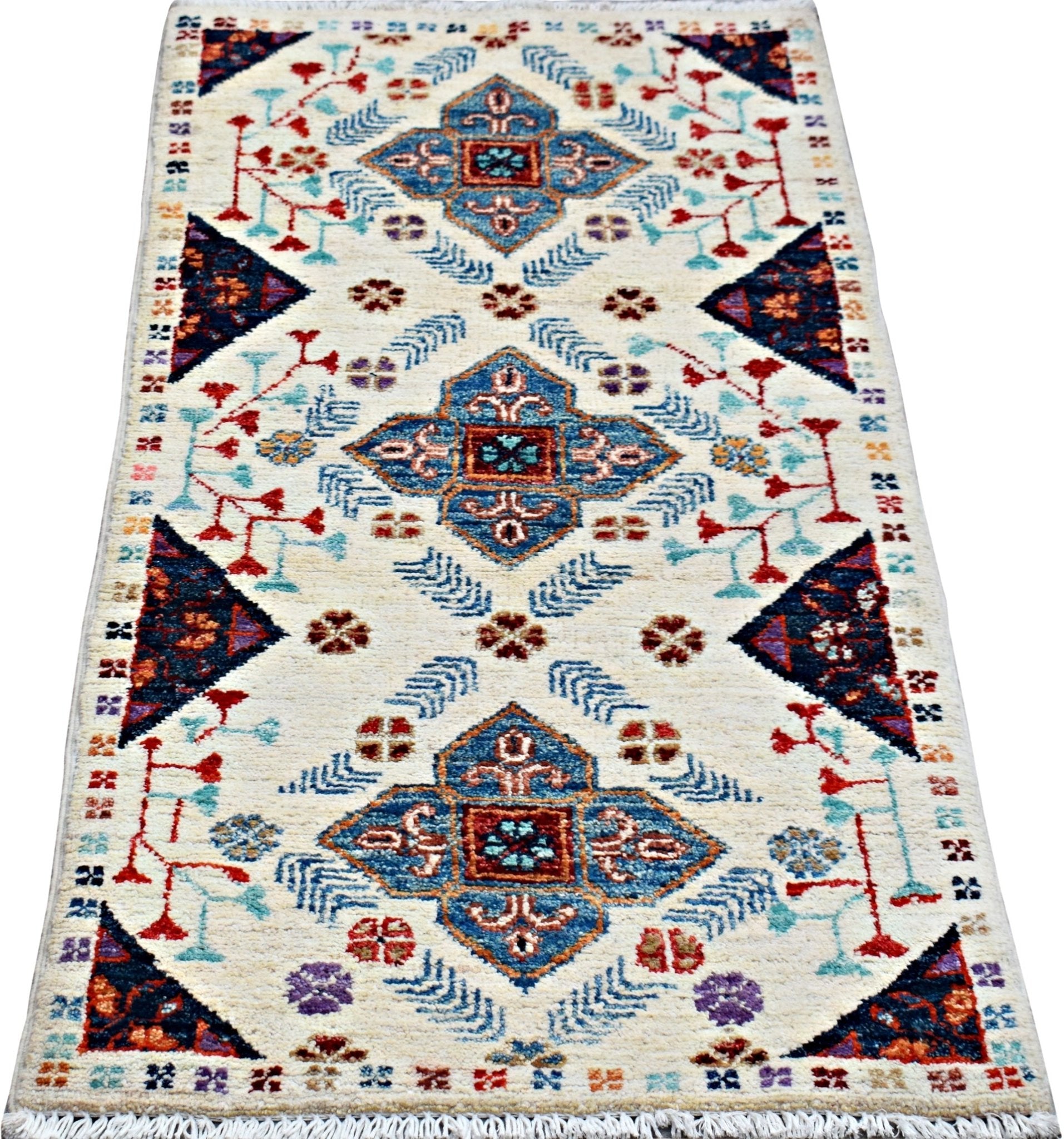 Handmade Mini Afghan Chobi Rug | 99 x 50 cm | 3'3" x 1'8" - Najaf Rugs & Textile