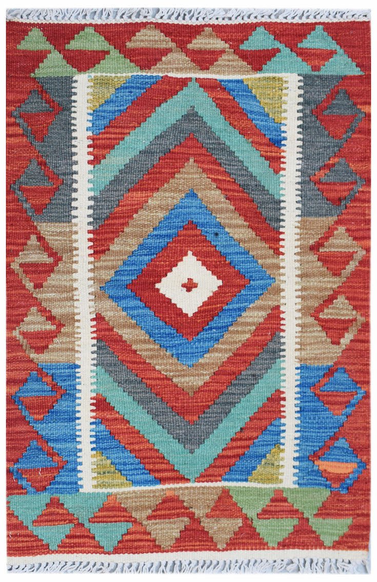 Handmade Mini Afghan Maimana Kilim | 87 x 61 cm | 2'10" x 2' - Najaf Rugs & Textile