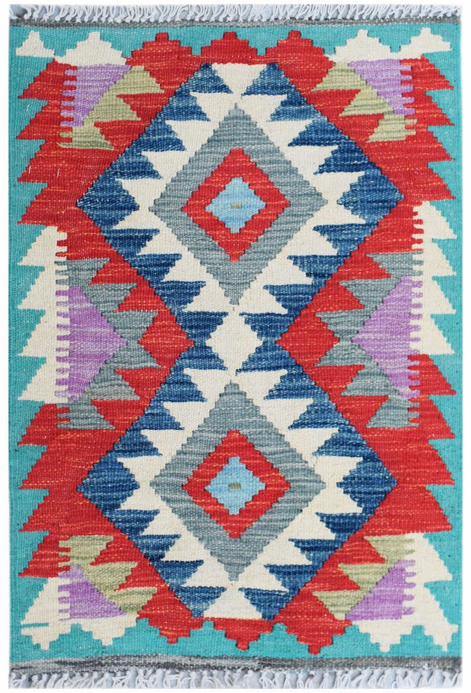 Handmade Mini Afghan Maimana Kilim | 87 x 64 cm | 2'10" x 2'2" - Najaf Rugs & Textile