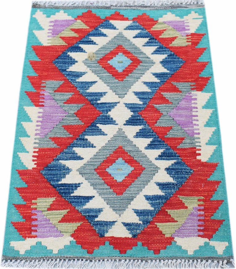 Handmade Mini Afghan Maimana Kilim | 87 x 64 cm | 2'10" x 2'2" - Najaf Rugs & Textile