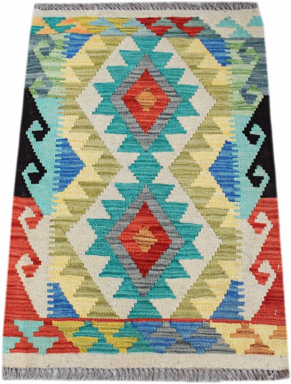 Handmade Mini Afghan Maimana Kilim | 88 x 59 cm | 2'11" x 1'11" - Najaf Rugs & Textile