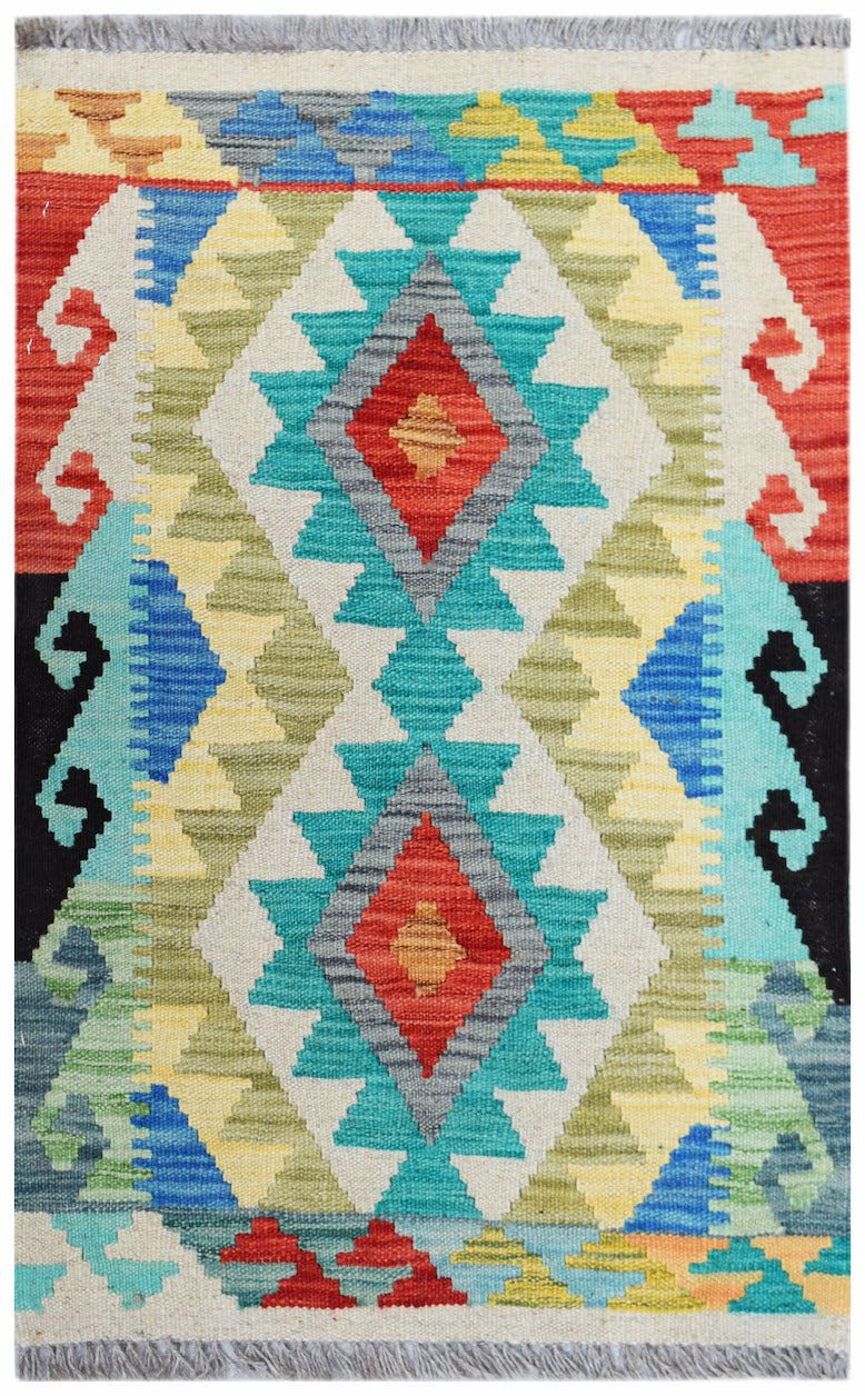 Handmade Mini Afghan Maimana Kilim | 88 x 59 cm | 2'11" x 1'11" - Najaf Rugs & Textile