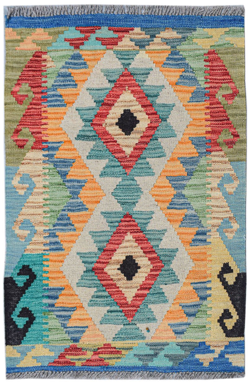 Handmade Mini Afghan Maimana Kilim | 89 x 60 cm | 2'11" x 2' - Najaf Rugs & Textile