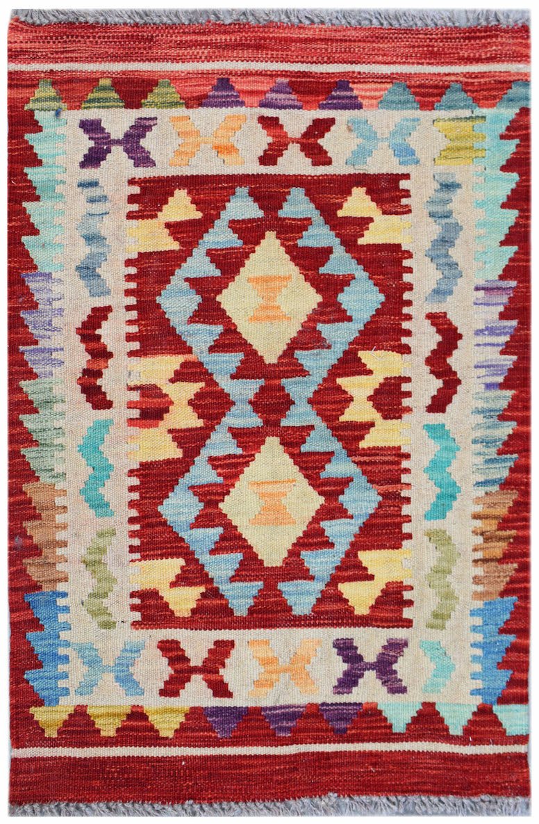 Handmade Mini Afghan Maimana Kilim | 89 x 62 cm | 2'11" x 2' - Najaf Rugs & Textile