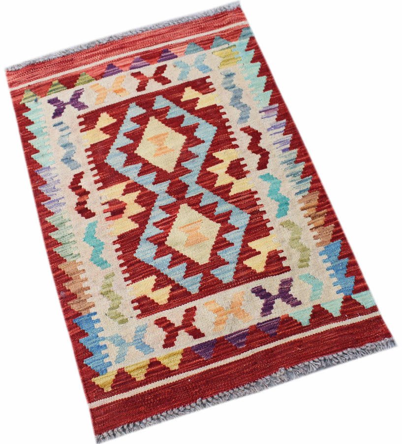 Handmade Mini Afghan Maimana Kilim | 89 x 62 cm | 2'11" x 2' - Najaf Rugs & Textile