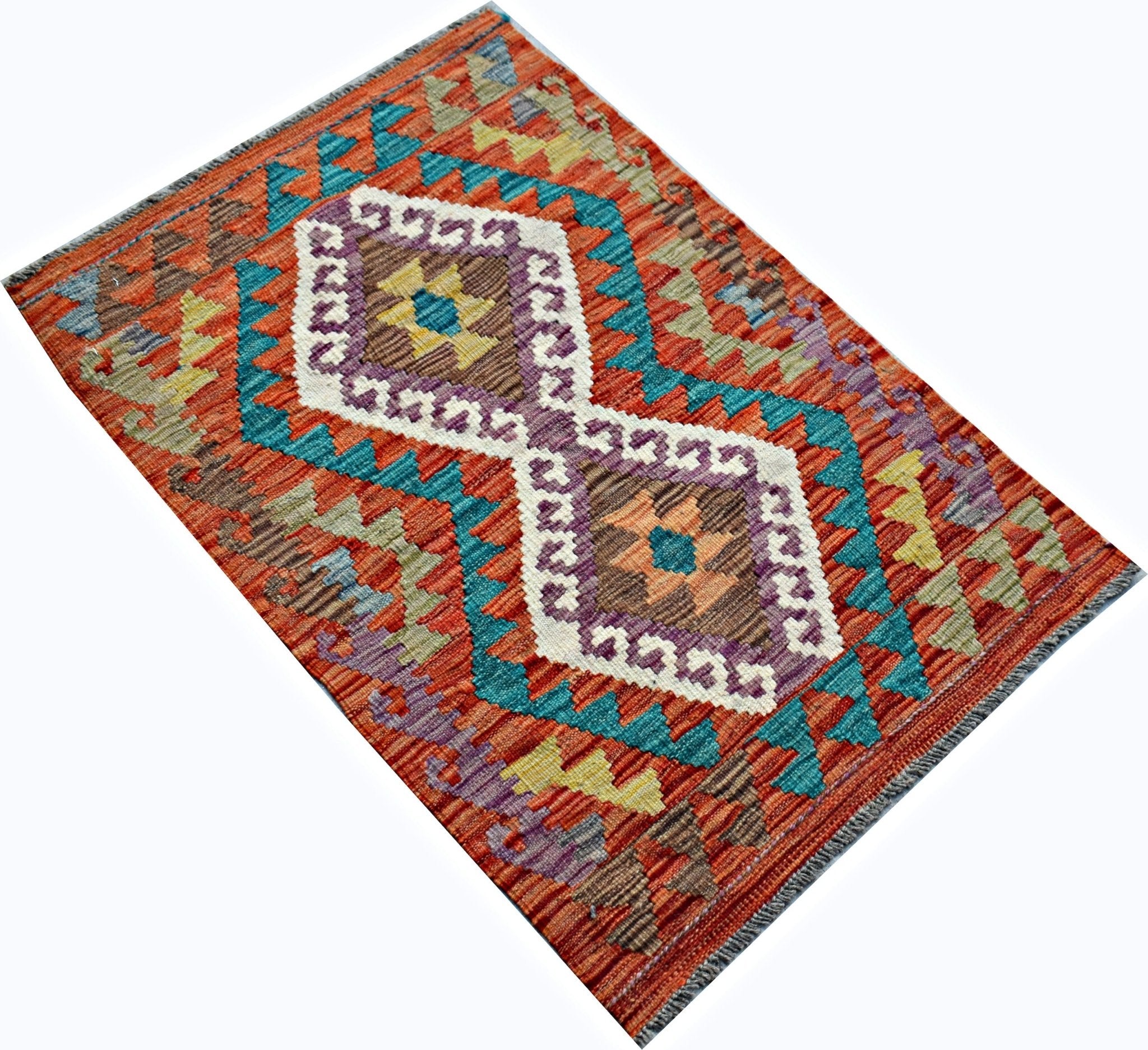 Handmade Mini Afghan Maimana Kilim | 95 x 62 cm | 3'2" x 2' - Najaf Rugs & Textile