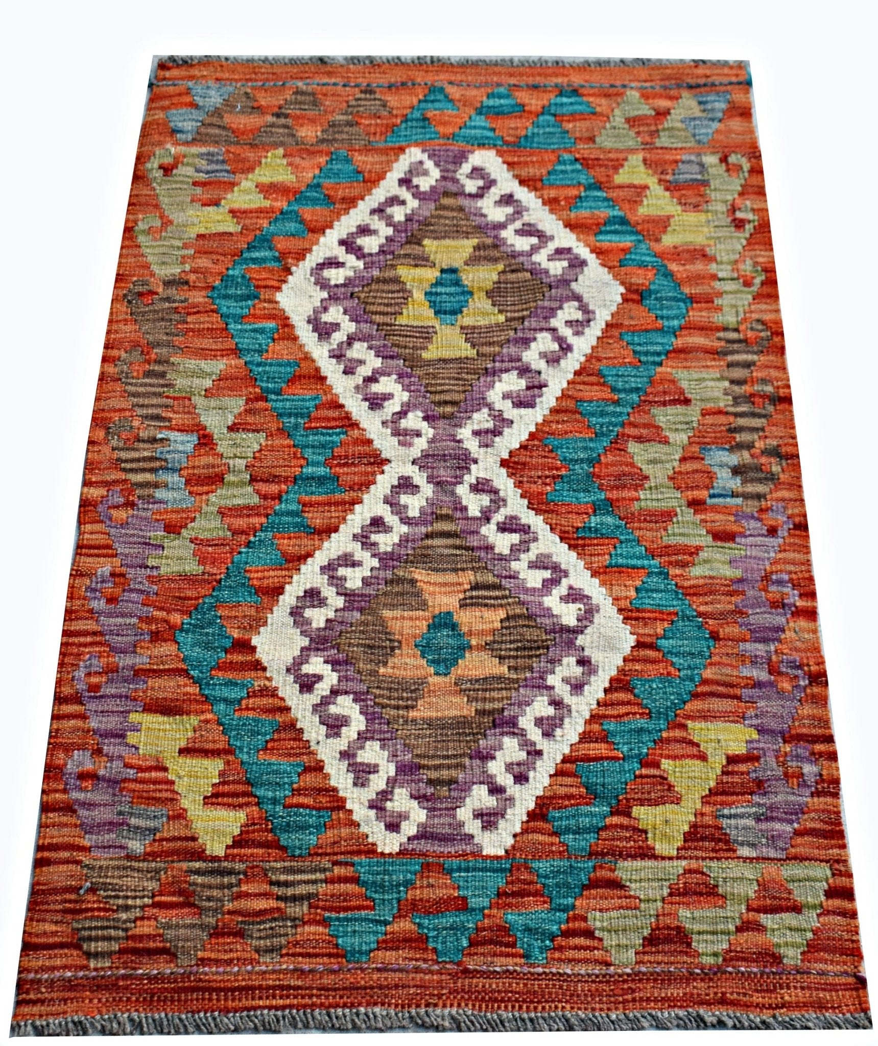 Handmade Mini Afghan Maimana Kilim | 95 x 62 cm | 3'2" x 2' - Najaf Rugs & Textile