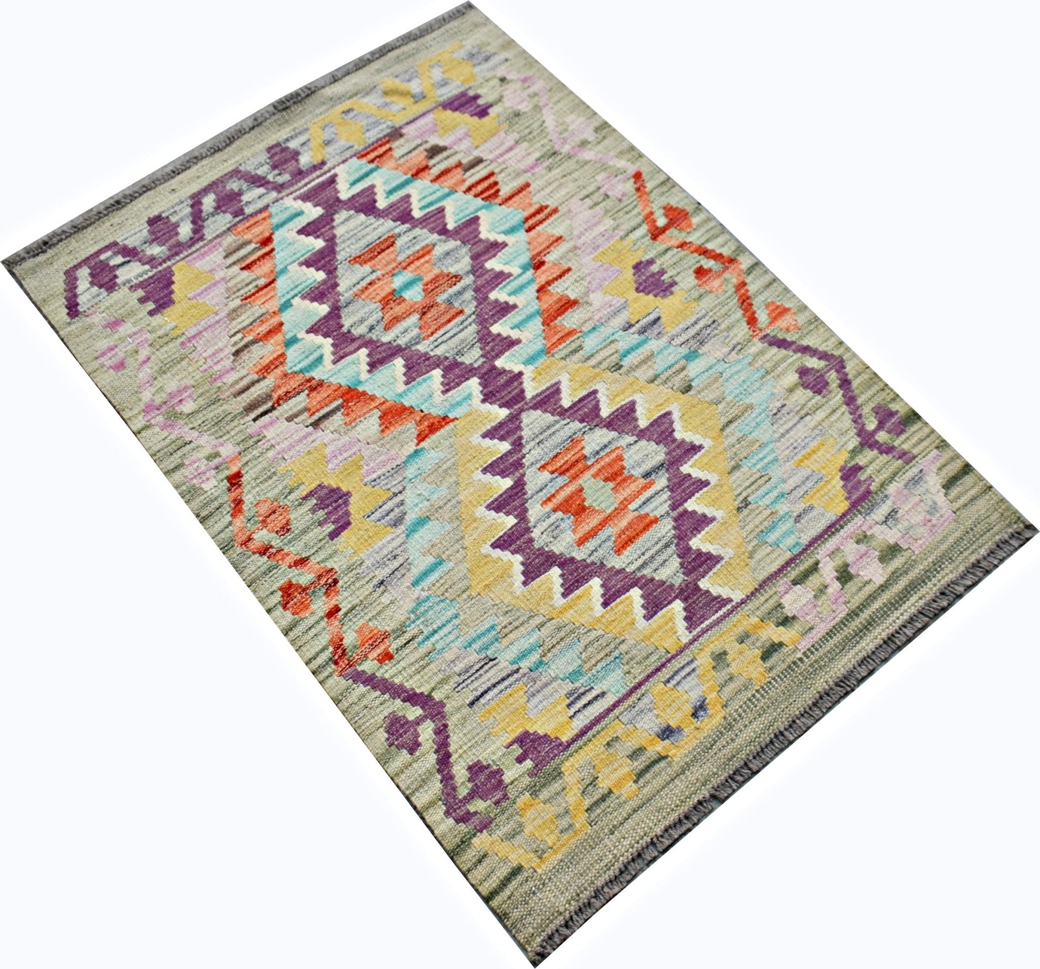 Handmade Mini Afghan Maimana Kilim | 95 x 66 cm | 3'2" x 2'2" - Najaf Rugs & Textile